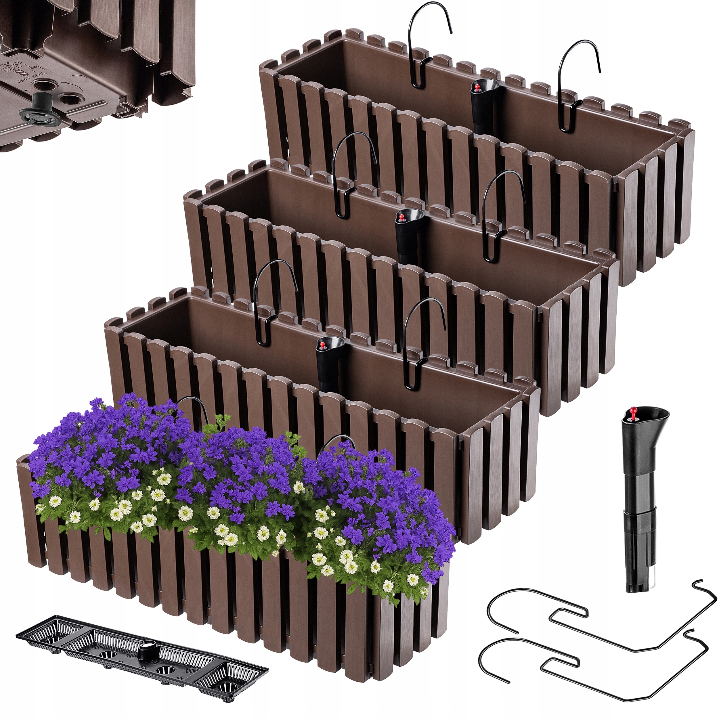 4 x Balkonová Skrinka Kvetináč 60 cm Kvety Balustrada Balkon Bronzová