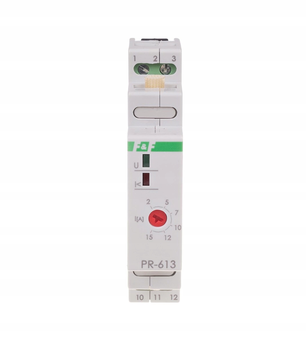 Prioritní relé PR-613 s průchozím kanálem, nastavení 2-15A, kontakty: