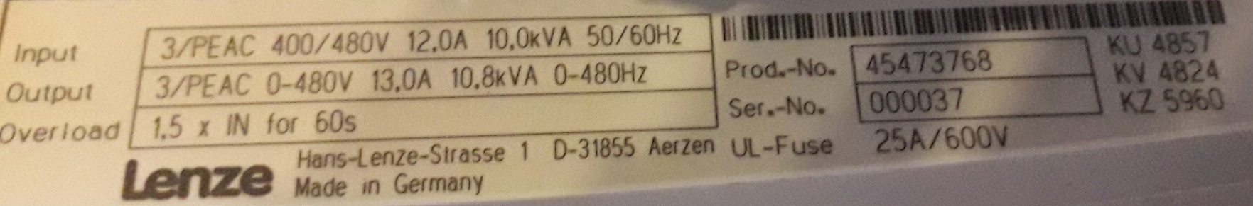 Falownik Servo silnika Lenze EVS9325-CKV003 5,5kW Marka Lenze