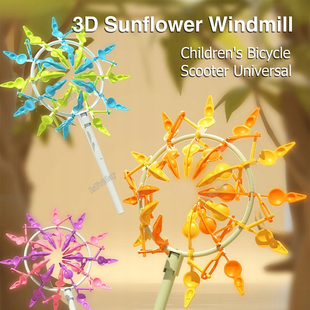 3D Colorful Rotating Windmill Handheld Flowing Wind Spinner Sunflower Materiał drewno