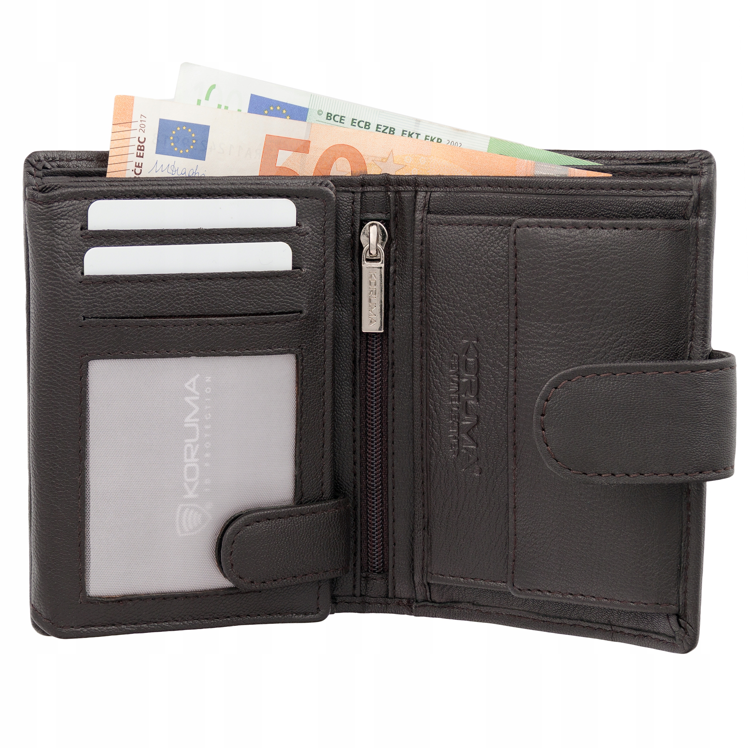 Portofel barbatesc din piele pentru carduri si monede cu protectie RFID BLOCK (maro inchis) - SM-904GBR