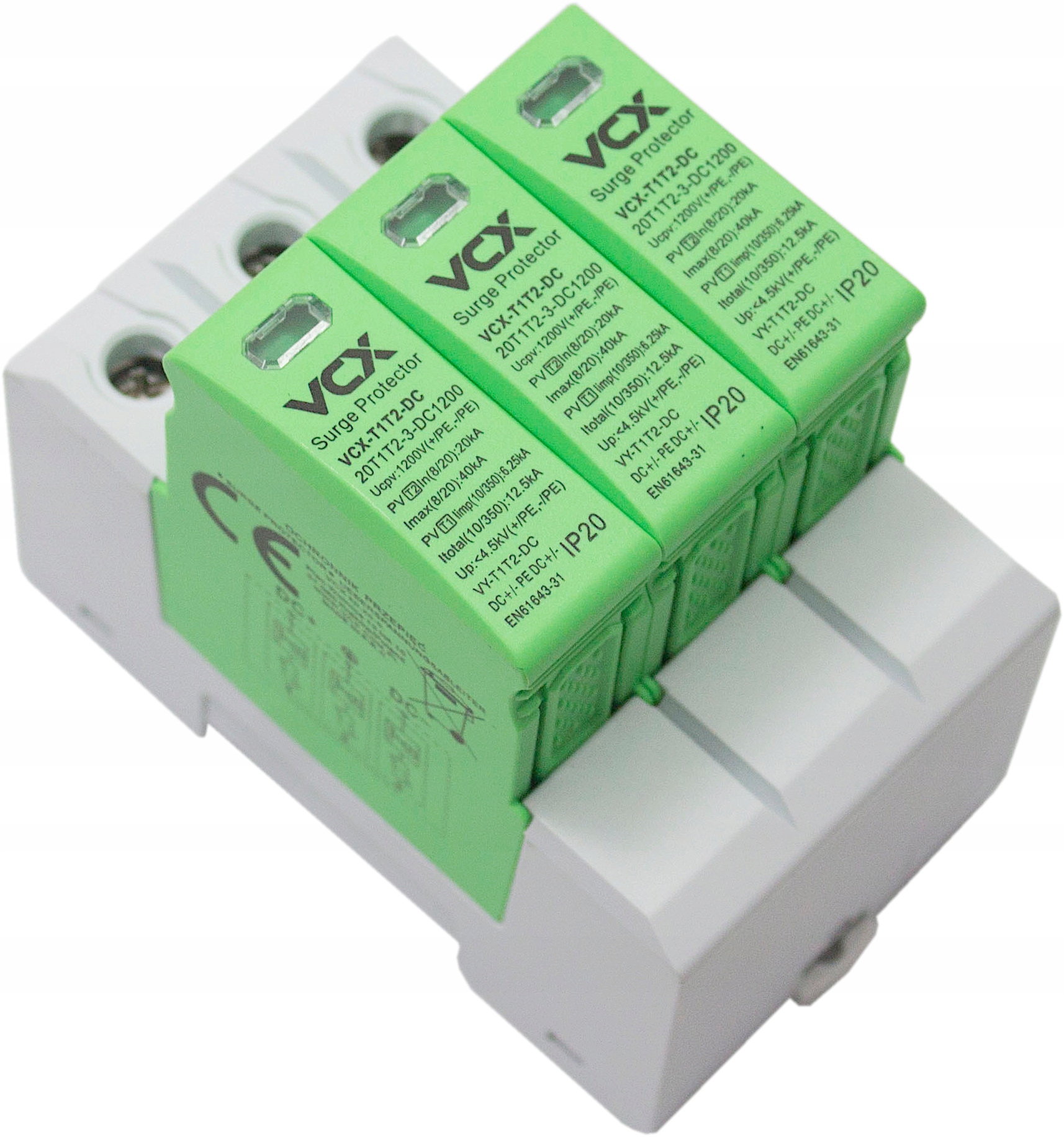 Fotovoltaický omezovač přepětí DC B+c 3P 1200V (T1T2) 12,5kA Green VCX
