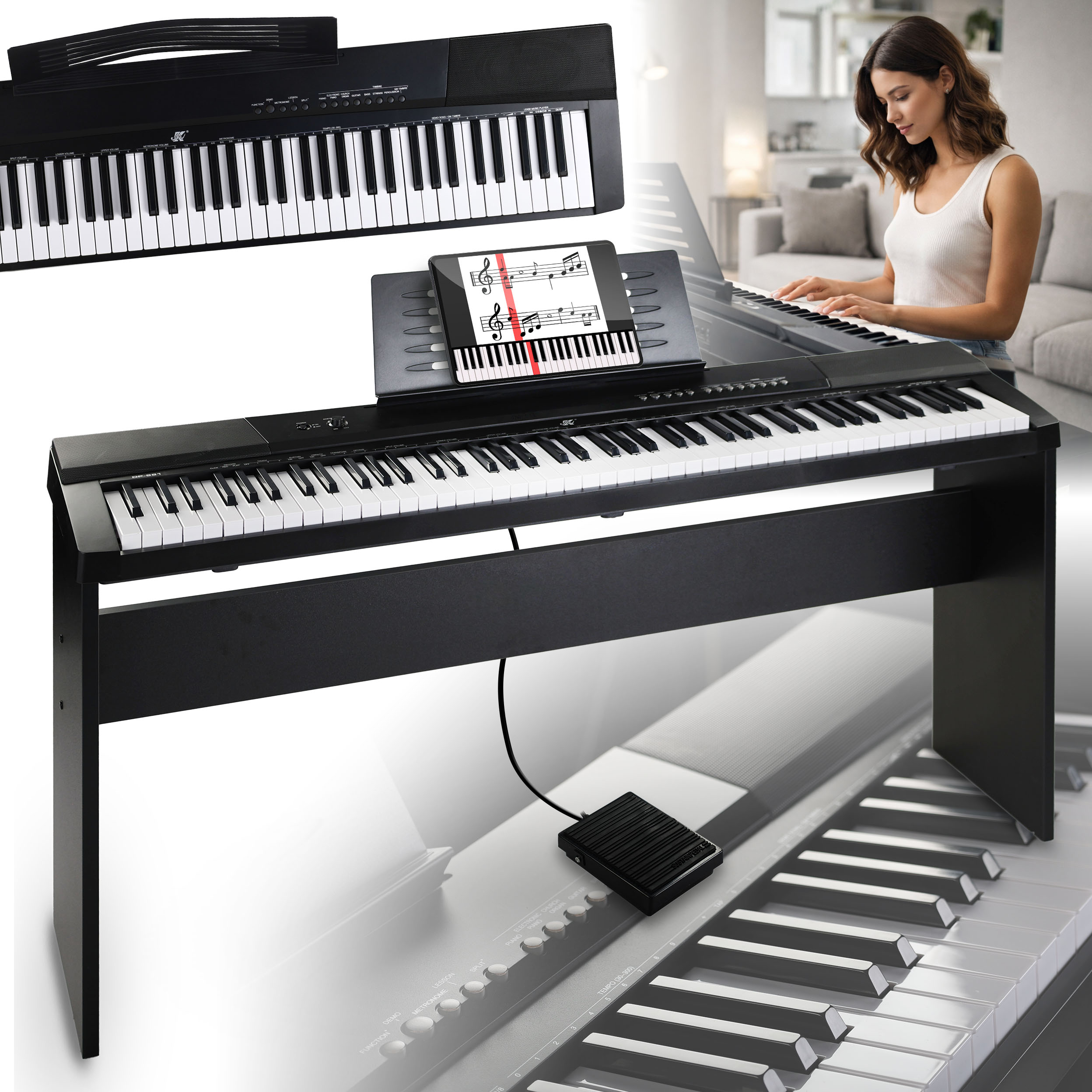 Digitální Stage Piano Pro Výuku 88 Kláves Usb MIDI Dřevěný Stativ