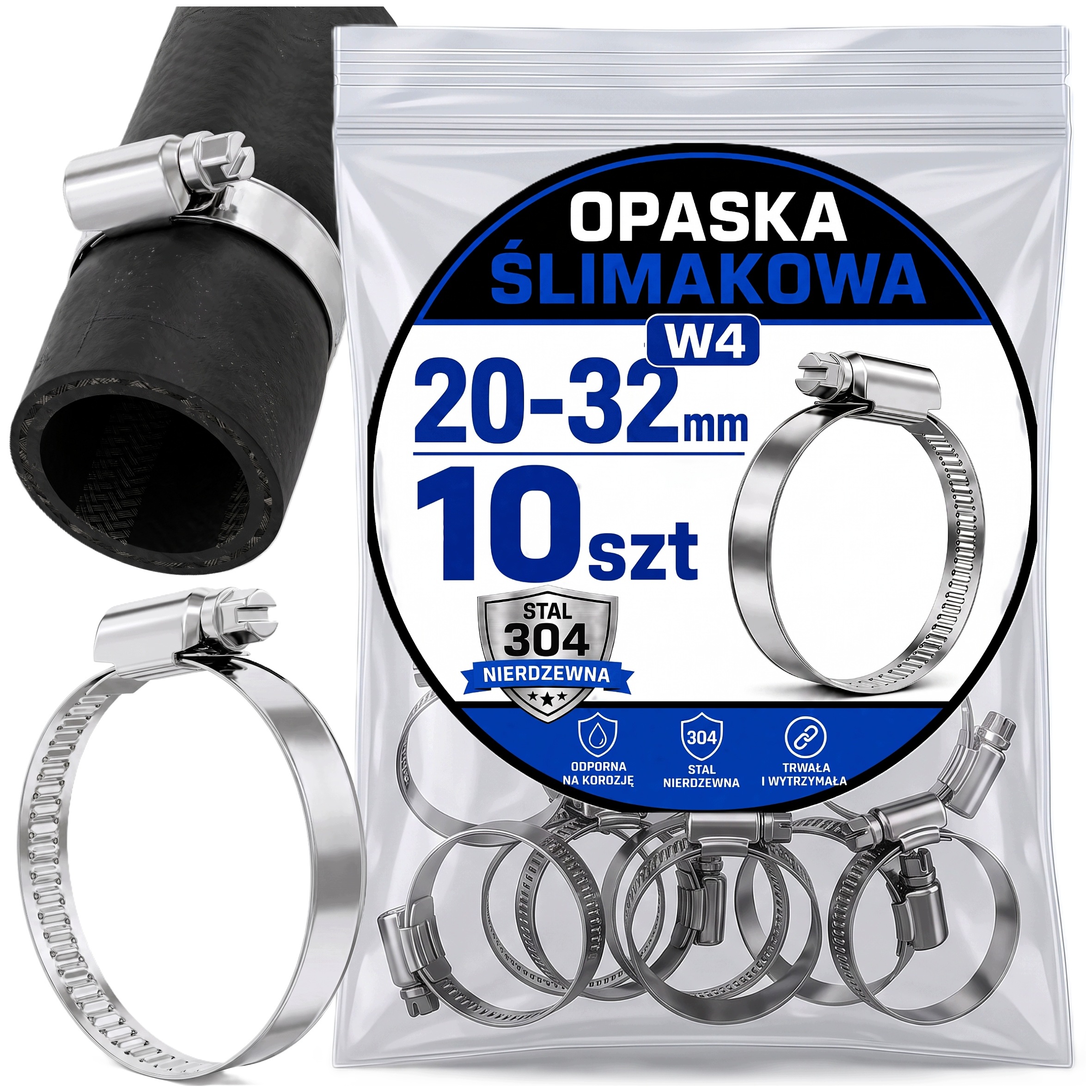 Opaski Ślimakowe Metalowe 20-32mm Stal Nierdzewna W4 304 9mm Inox 10 Szt
