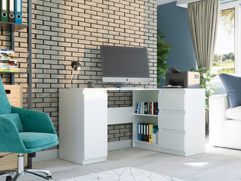 Meble Biurko narożne komputer 3sz 155cm BIAŁE N12