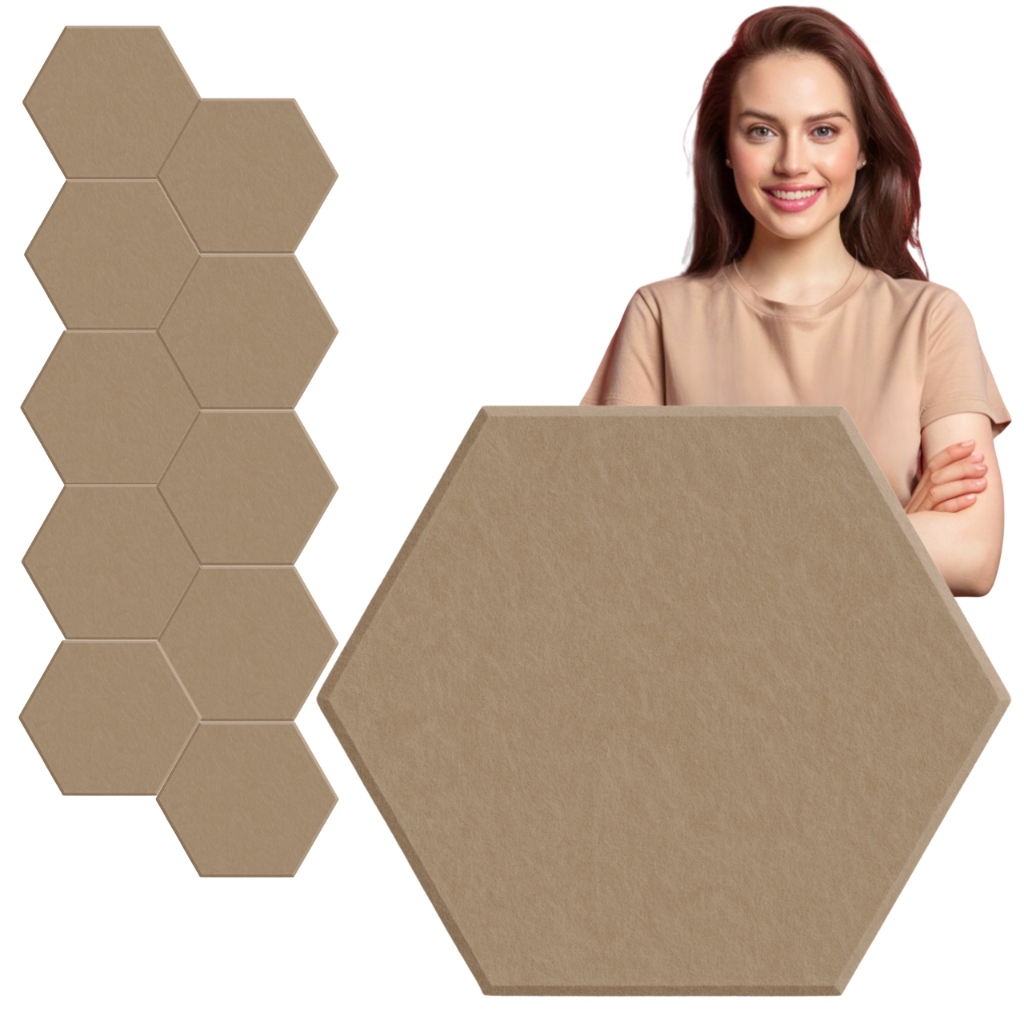 Akustický stěnový panel 3D samolepicí hexagon plstěná opěrka hlavy béžová