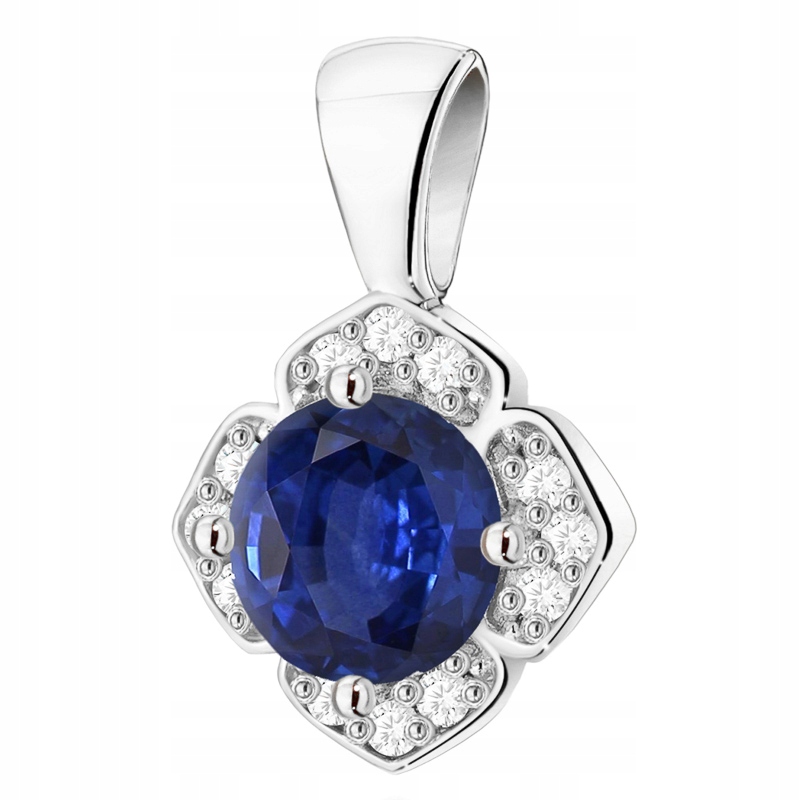 Zlatý Přívěsek Přívěsek pr. 585 Květina Brilianty 0,06 ct a Safír 0,50 ct