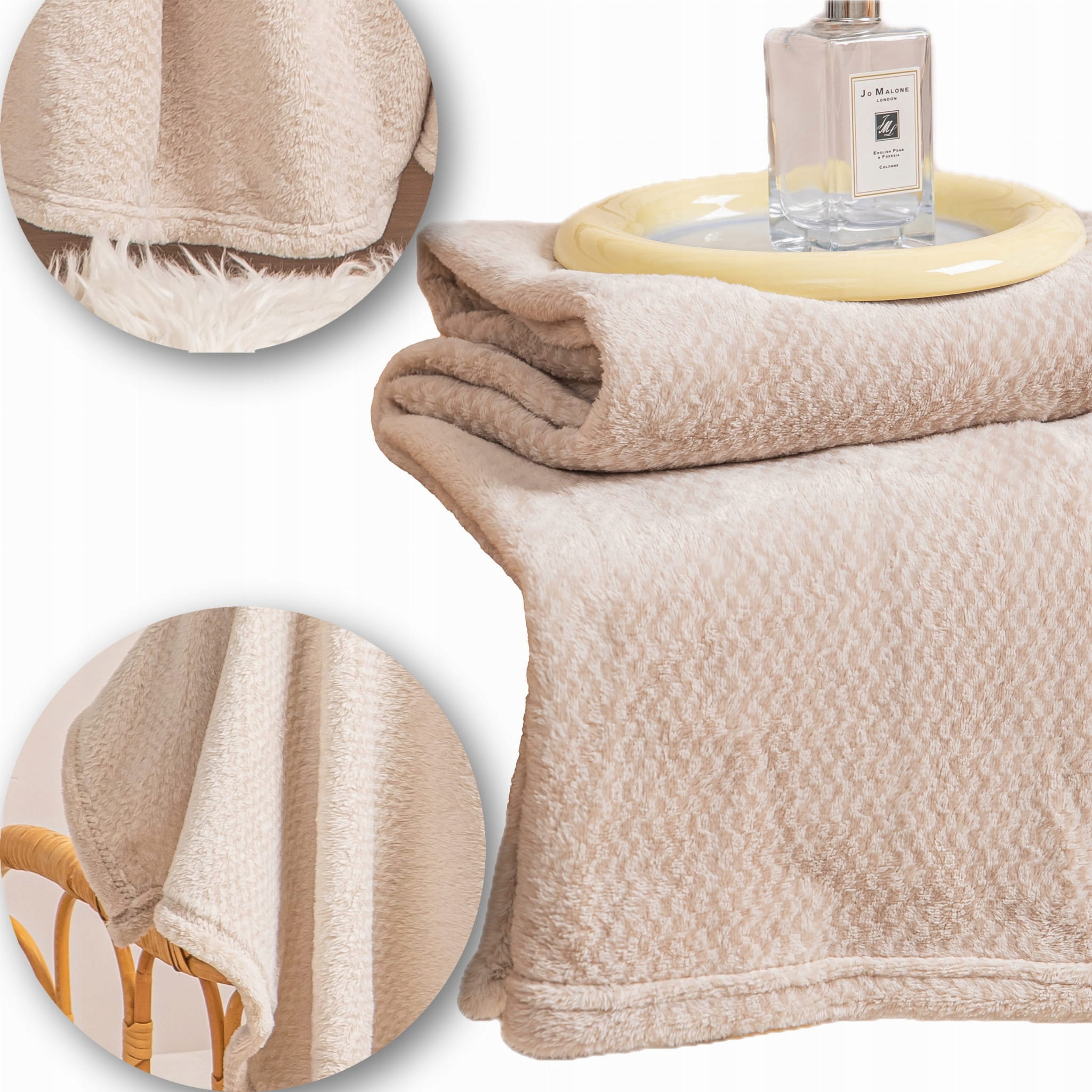 KOC Z MIKROFIBRY NARZUTA NA FOTEL ŁÓŻKO PLED KOCYK 70x150 WILLY BEŻOWY