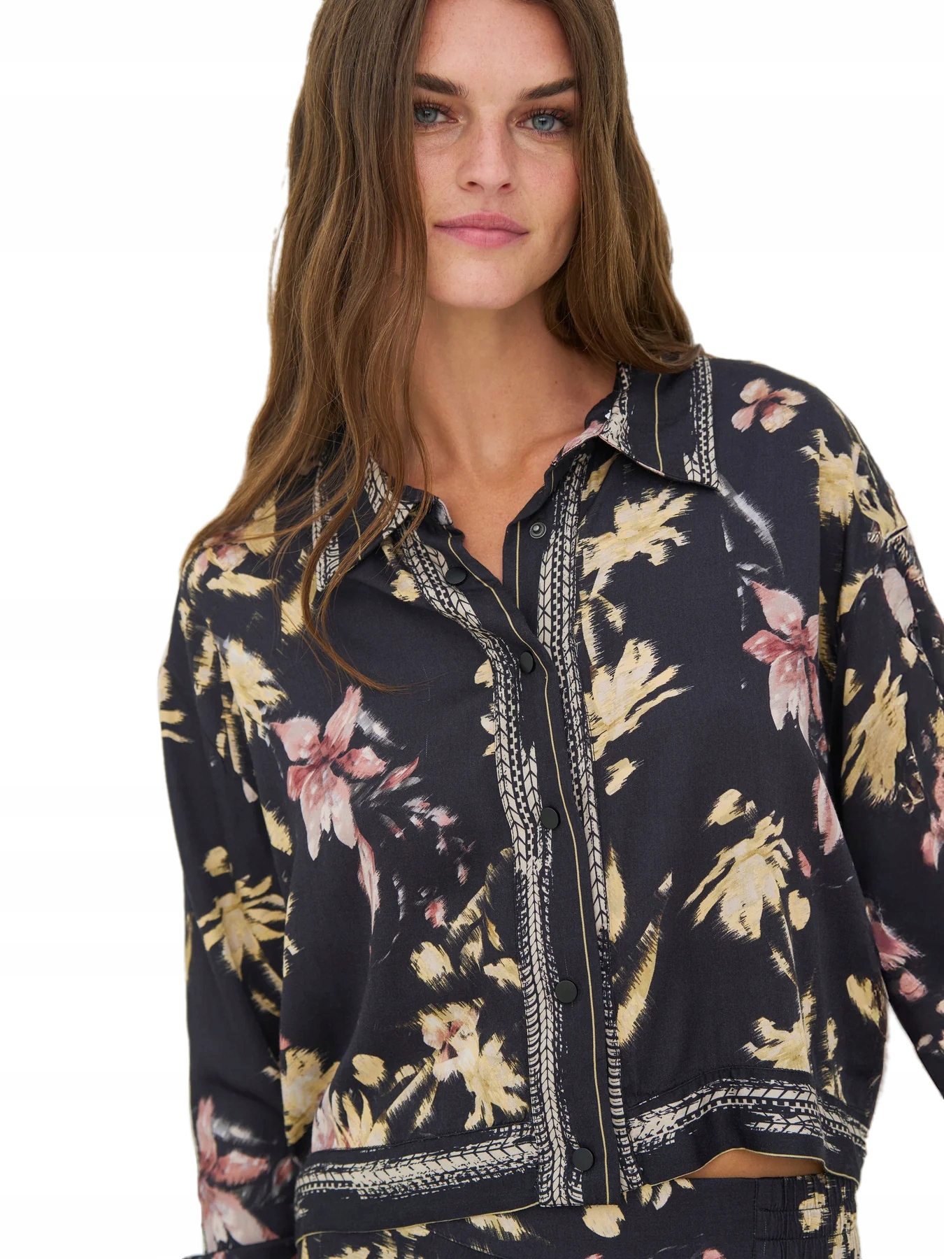 Dámská Černá Košile S Květy A Viskózou, Lehká, Ženská, Elegantní, Módní, Velikost M