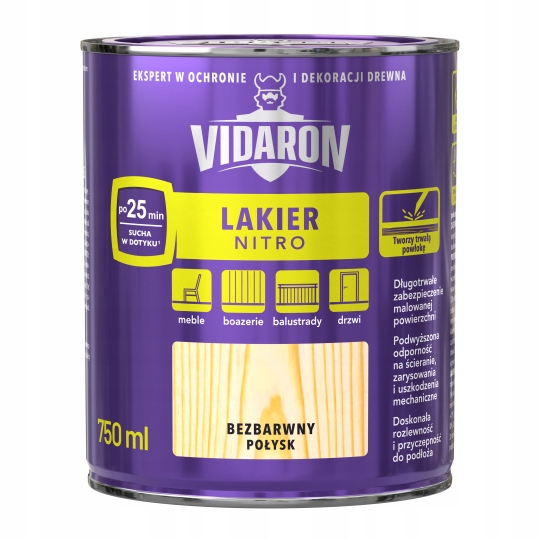 Vidaron Lakier Nitro Bezbarwny Połysk 10L do drewna szybkoschnący
