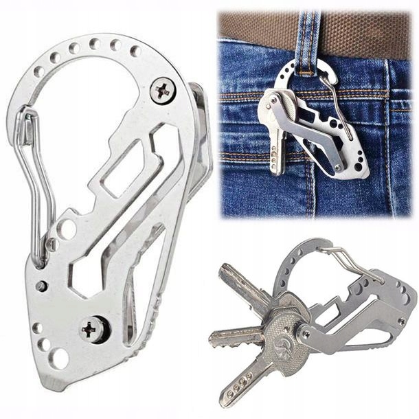 Karabińczyk Brelok Multitool Organizer Do Kluczy Stal Nierdzewna Klucz 8w1