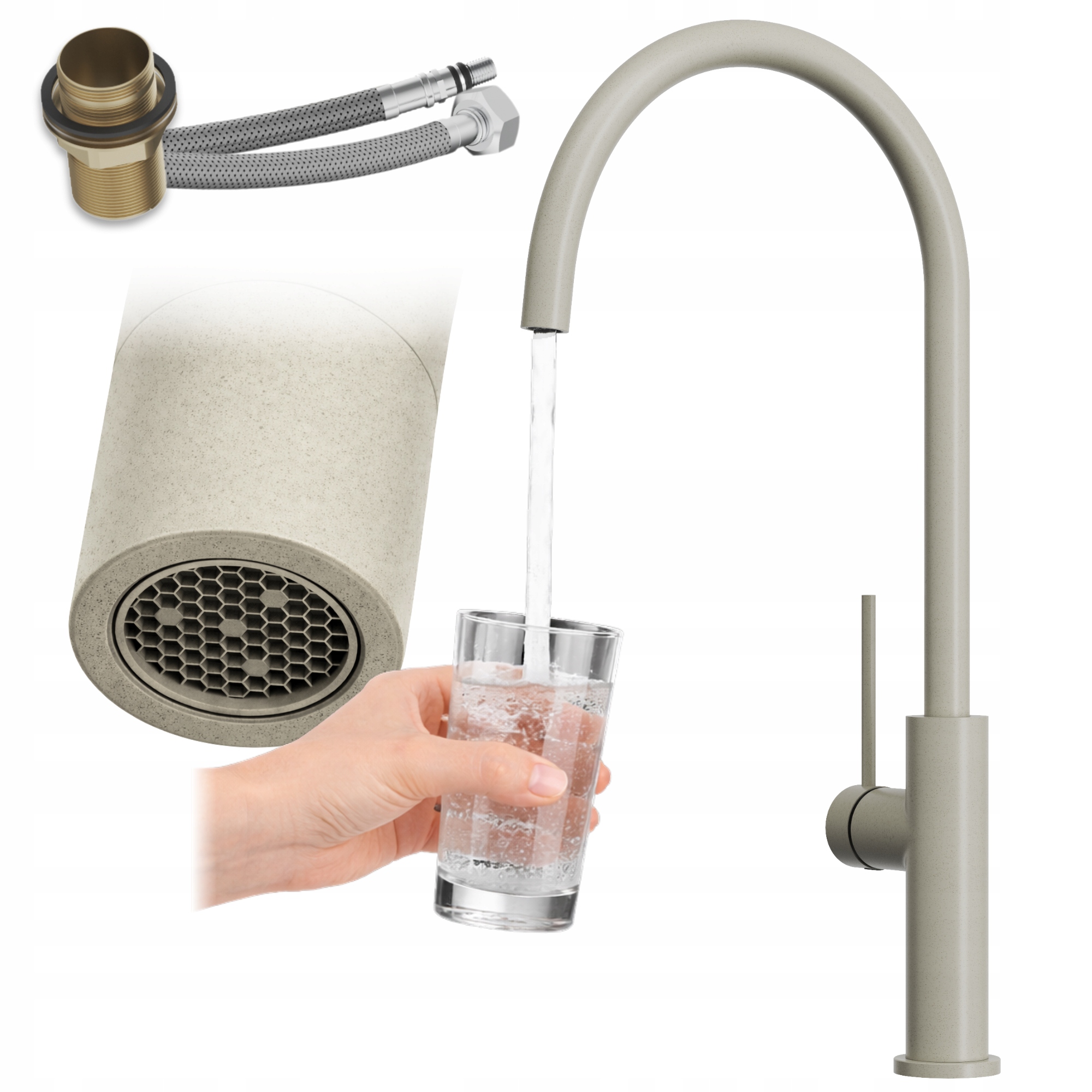 Kuchynská batéria Kran Béžová Otočná Stojaca Výtoková Batéria Prestige Slim Premium