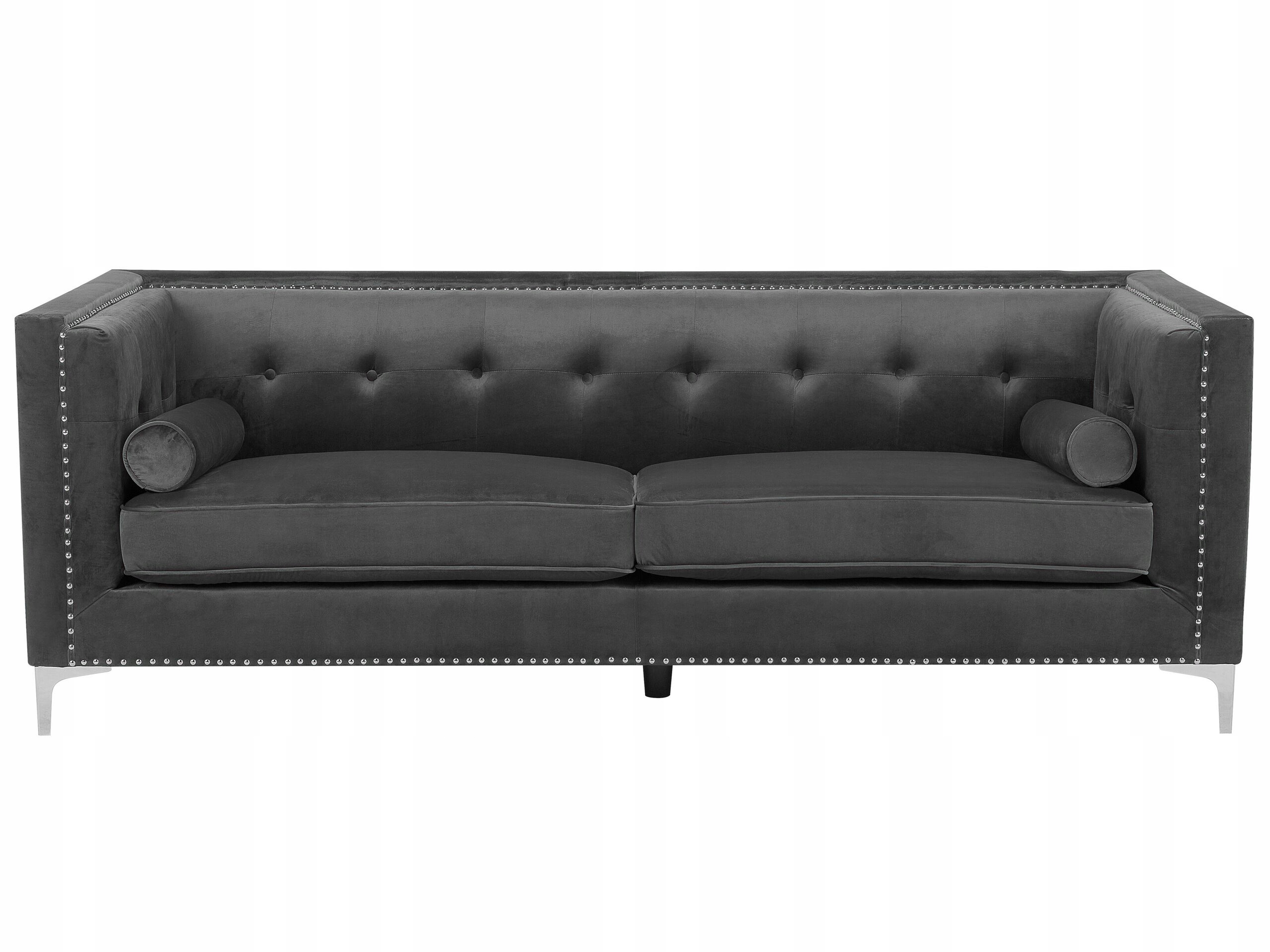 Sofa do salonu 3-osobowa pikowana welurowa ciemnoszara