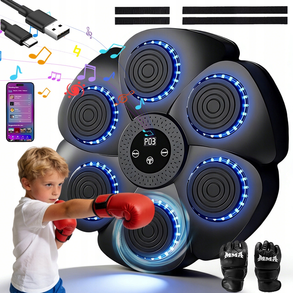 Tarcza Bokserska Treningowa Led Bluetooth 18 Prędkości 9 Trybów Do Ćwiczeń
