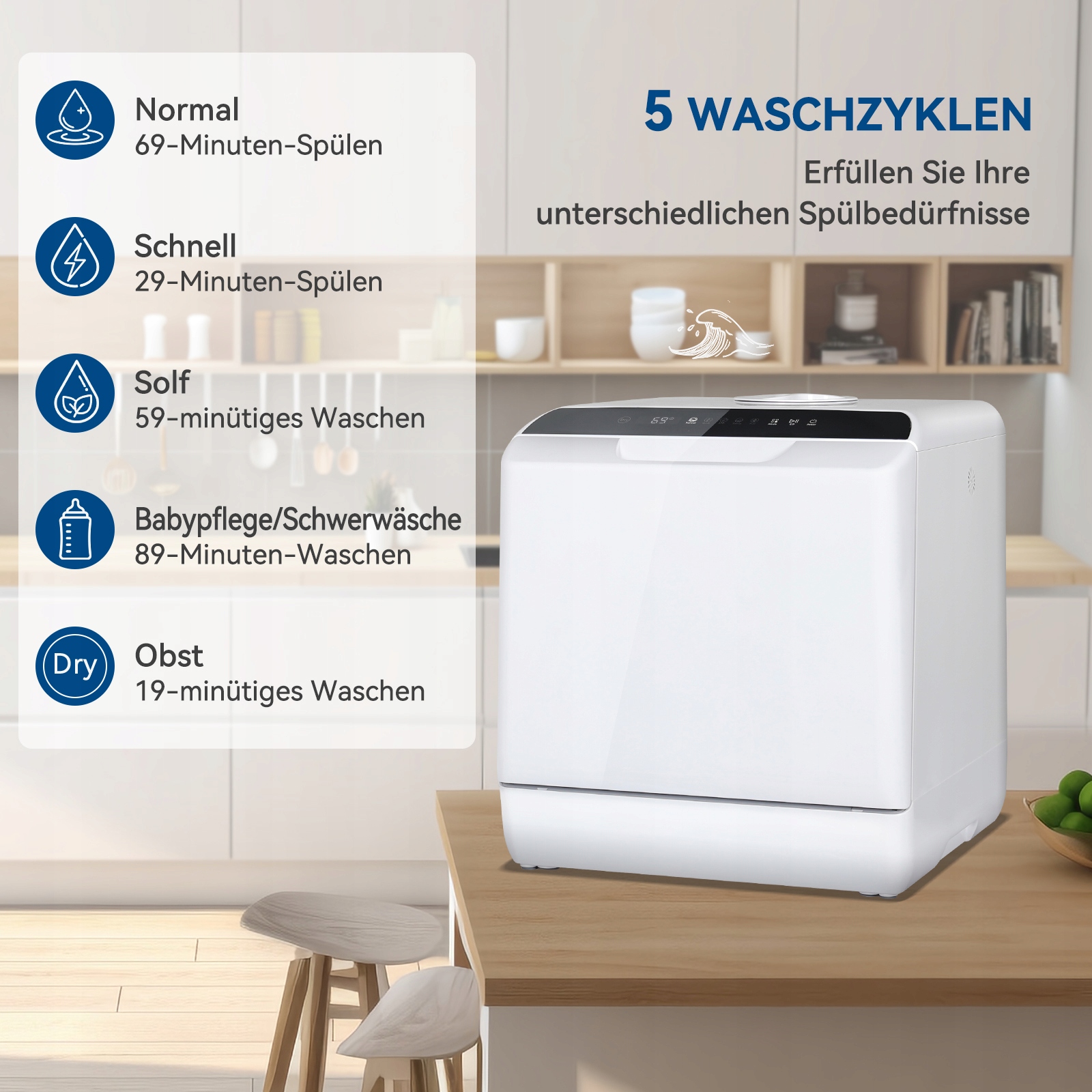 5L Mini zmywarka 45cm Blat 5+1 programów Sterowanie dotykowe Marka Elecwish