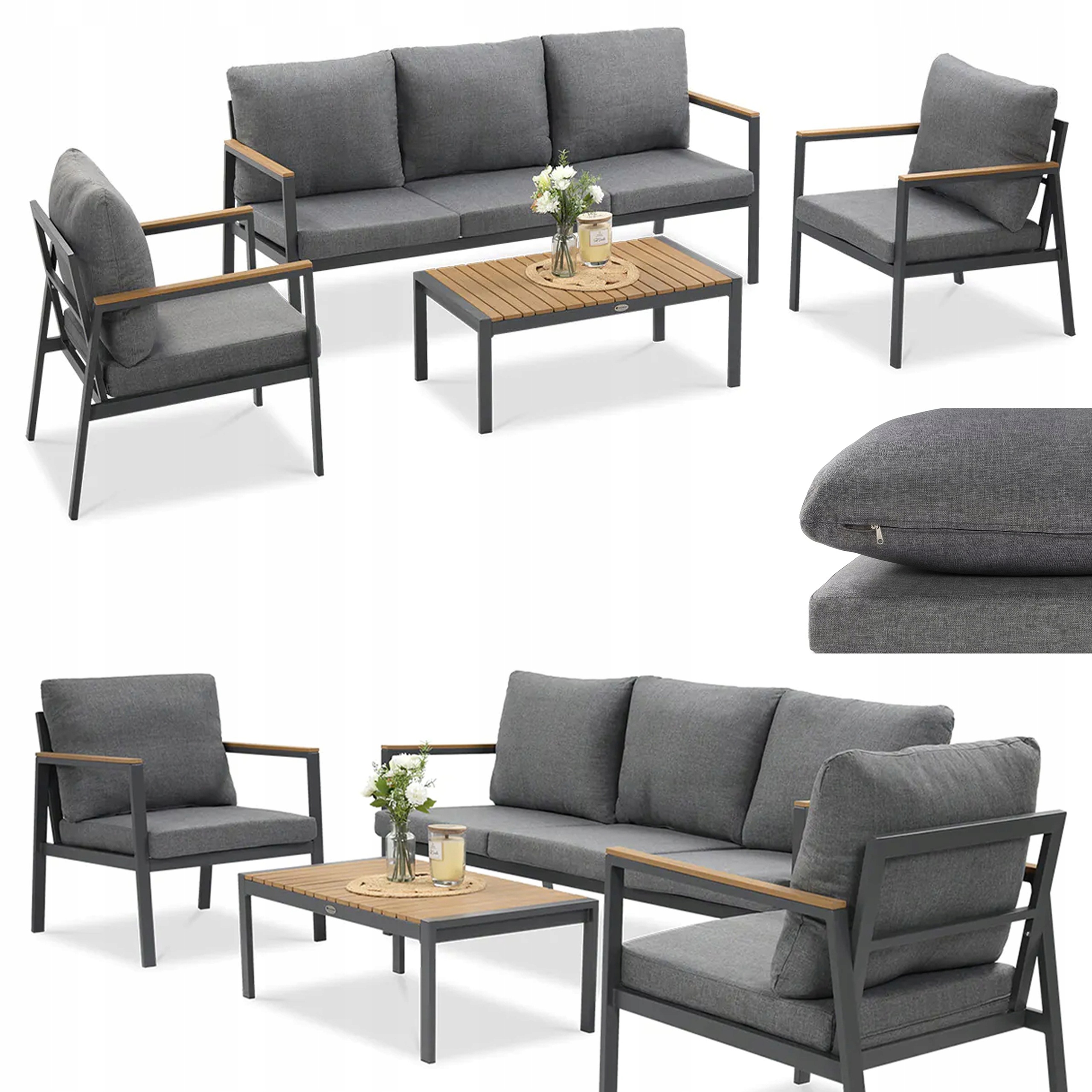 Zestaw Mebli Ogrodowych Edison Caffe Sofa Stolik 2xFotel na Taras szary