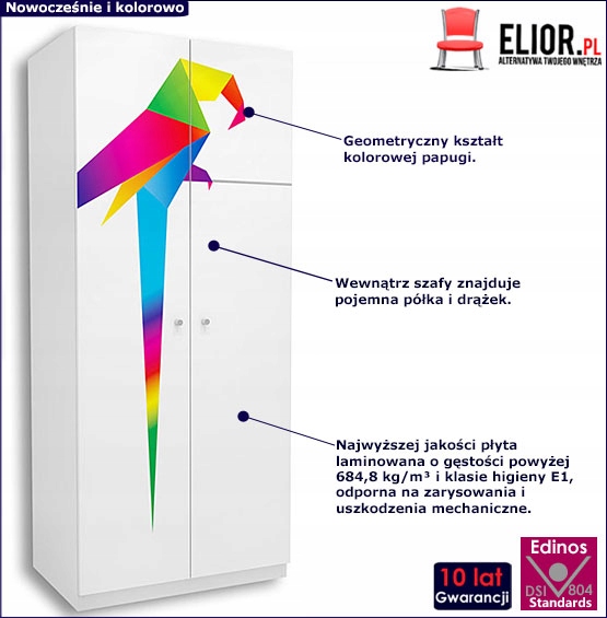 SZAFA DZIECIĘCA DWUDRZWIOWA == BIAŁA 80 CM DRĄŻEK Marka Elior