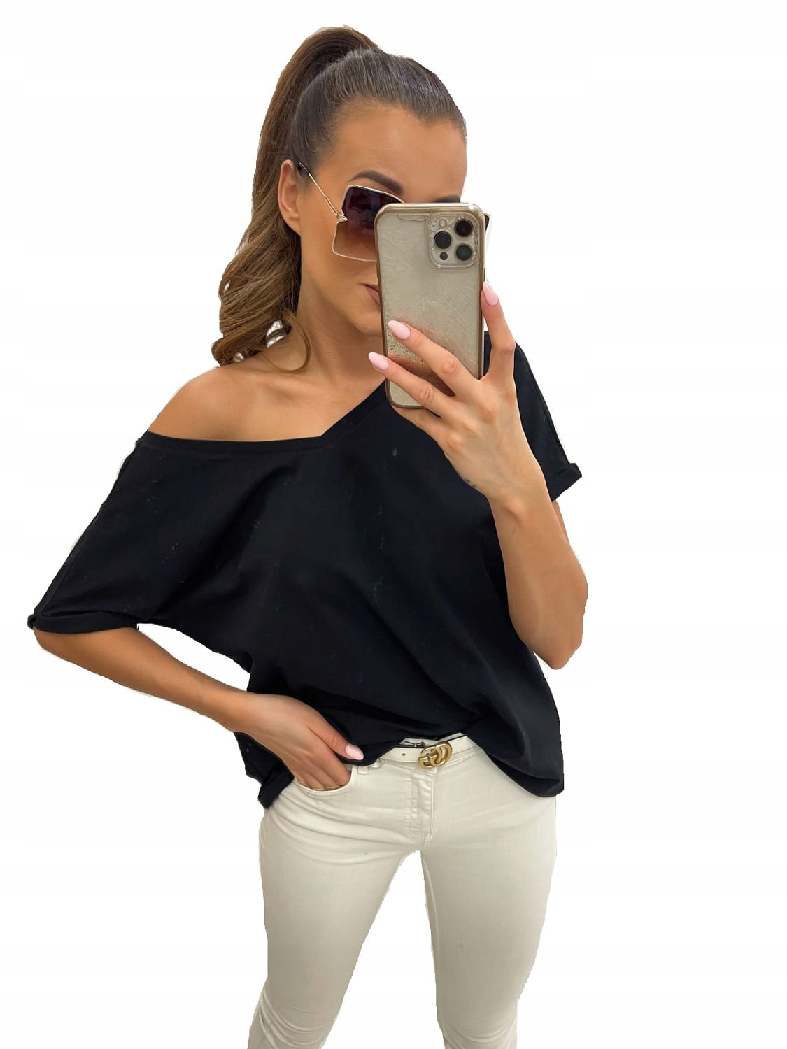 

T-shirt V neck przód tył czarny Tmc Moda Xs/s