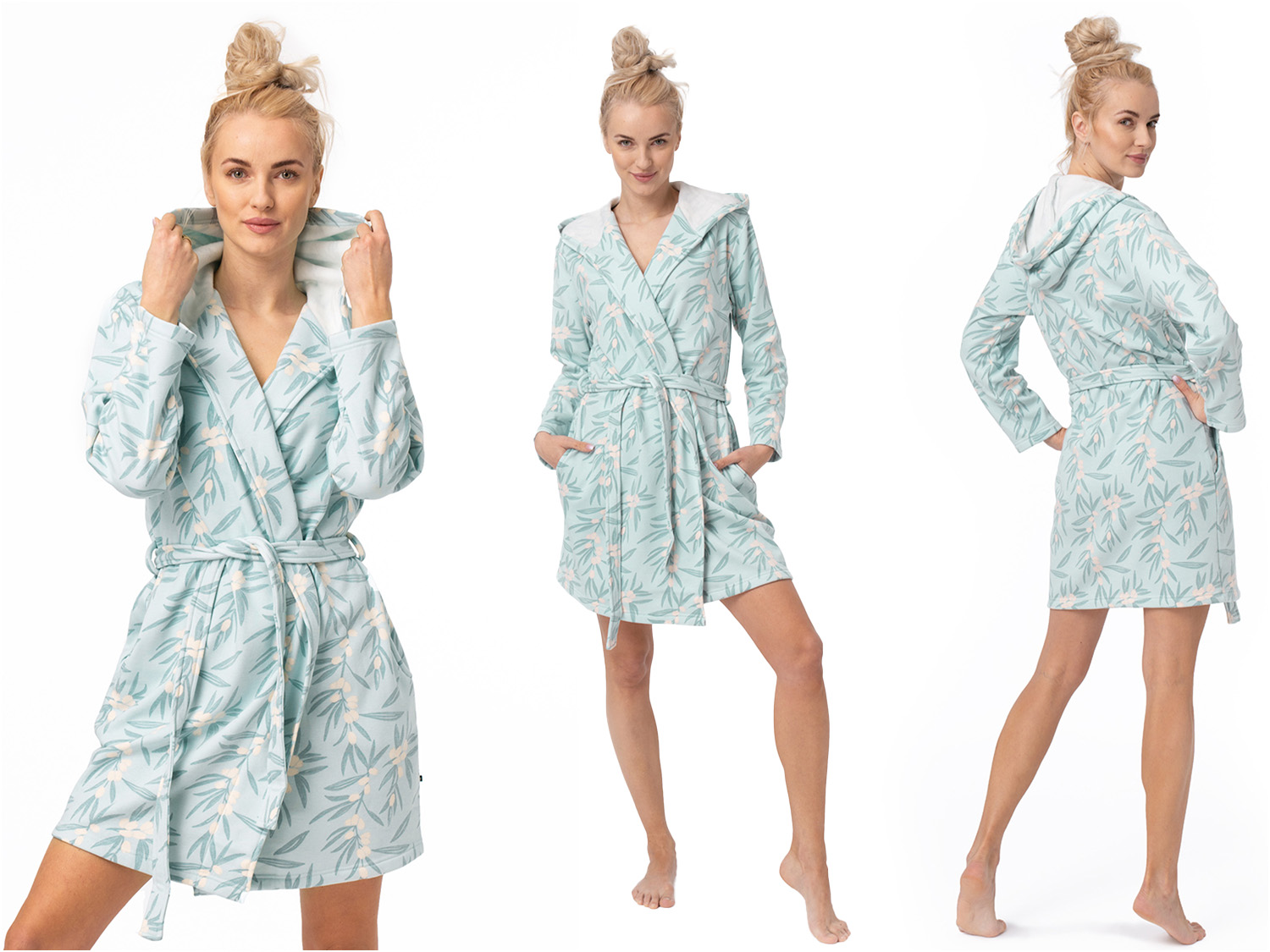 Krátký Dámský Župan S Kapucí A Rostlinným Vzorem Lgd 545 Key