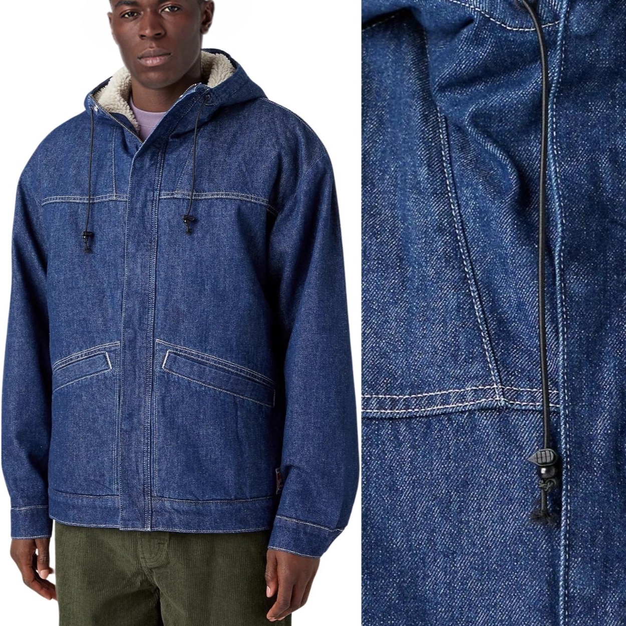 Wrangler Casey Jones Sherpa Jacket Hemp bunda s kapucí Džins na medvídkovi M