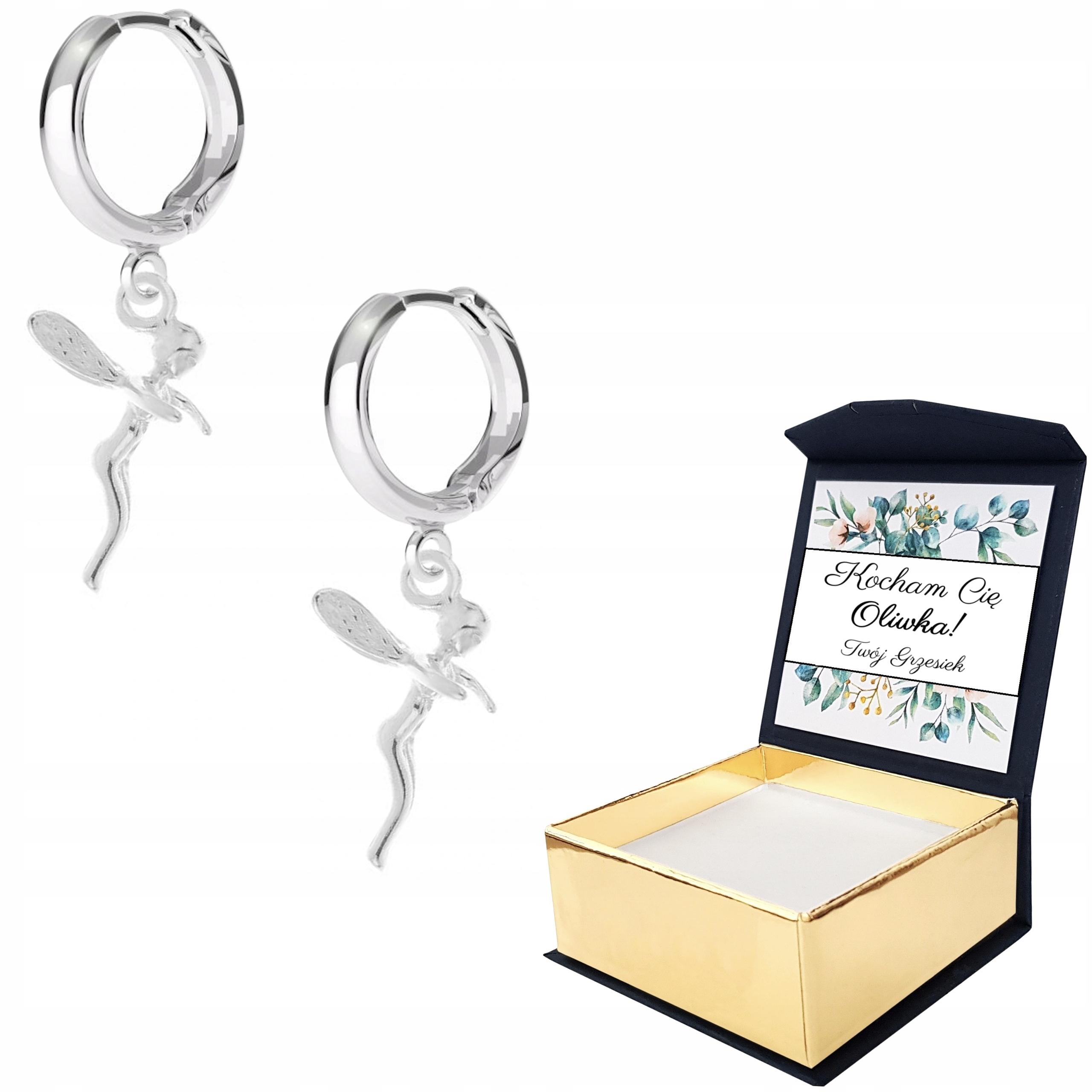 Stříbrné náušnice Lesní Víla Čarodějnice Vlastní Potisk