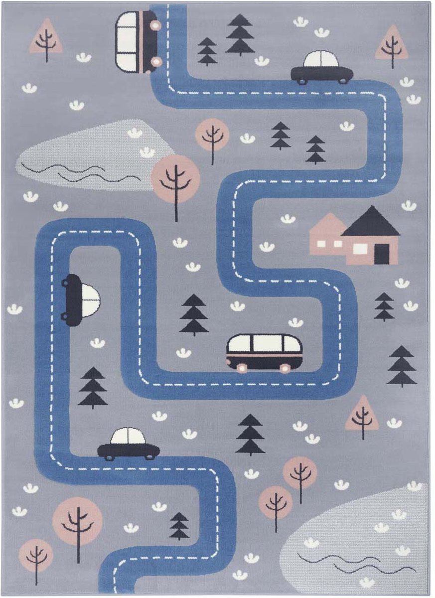 Měkký modrošedý koberec pro děti, uličky 80x150 cm