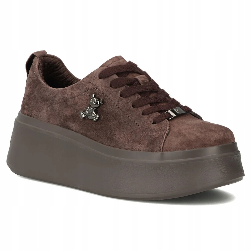 Zamszowe półbuty damskie z Misiem brązowe Skórzane sneakersy Filippo