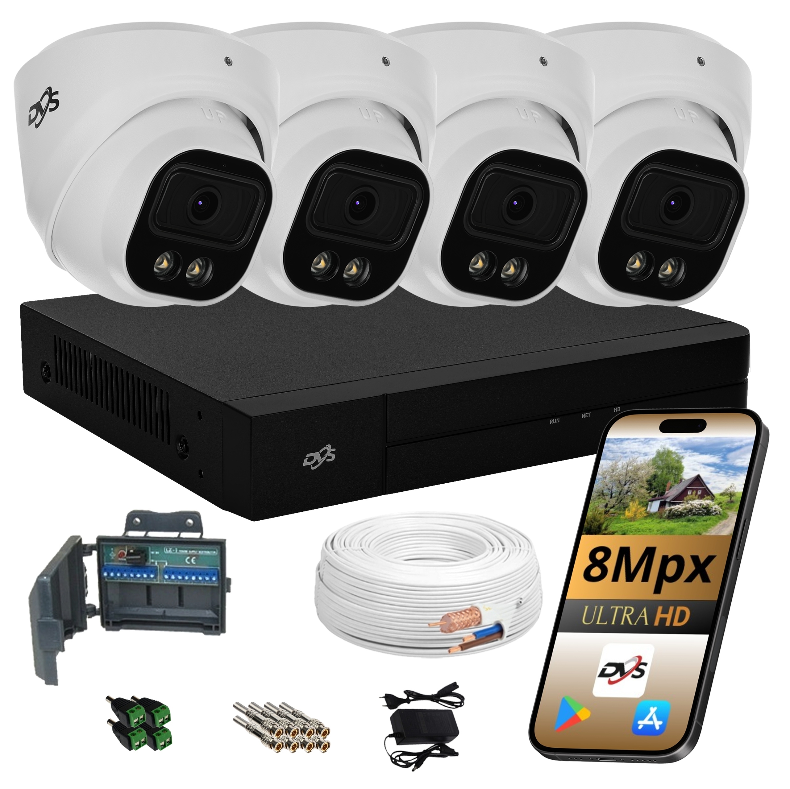 Sada Pro Monitorování 4 analogových kamer 8Mpx Venkovní kopule pro dům