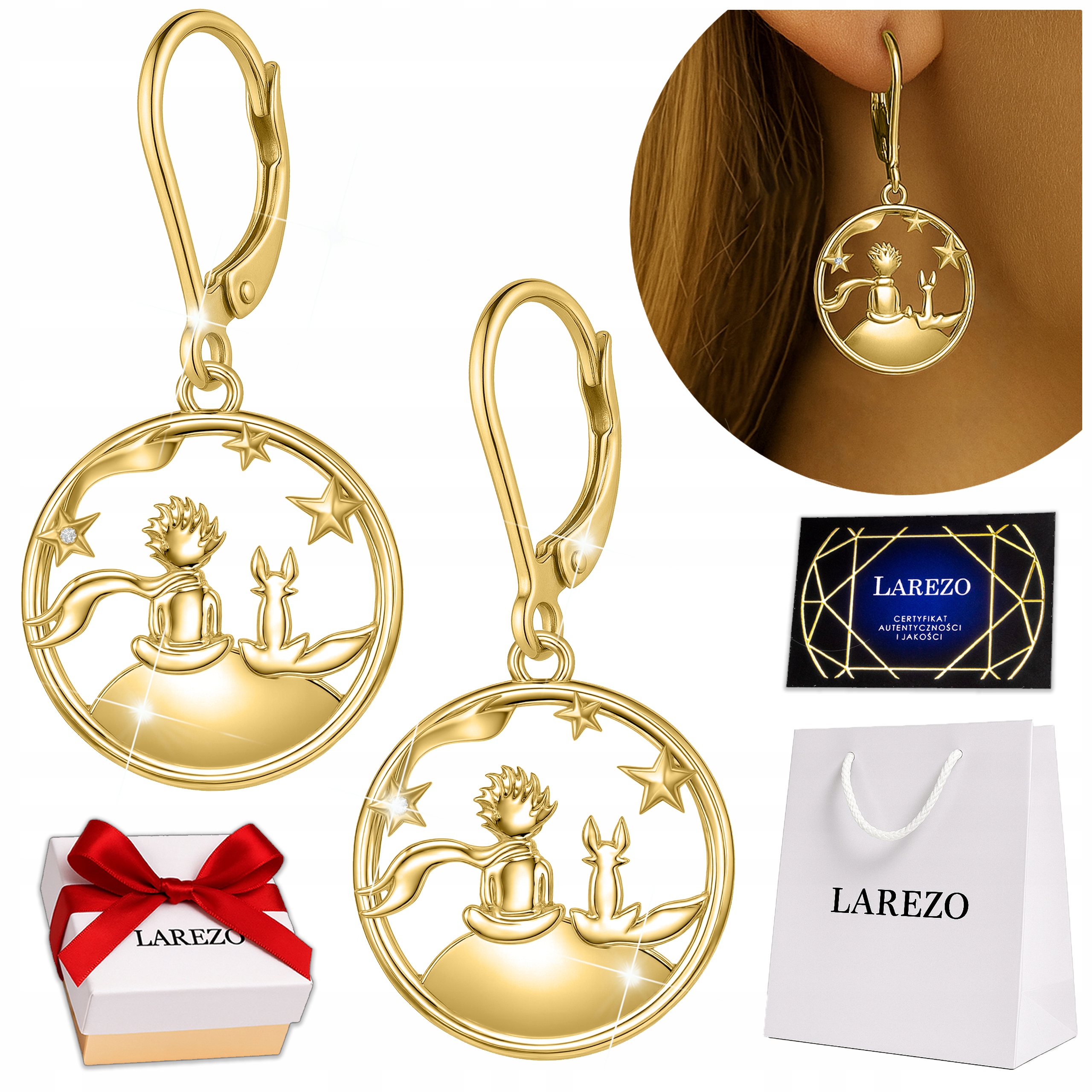 Zlaté Náušnice Dámské Chlapec s liškou Malý objevitel Bigiel Stříbro 925