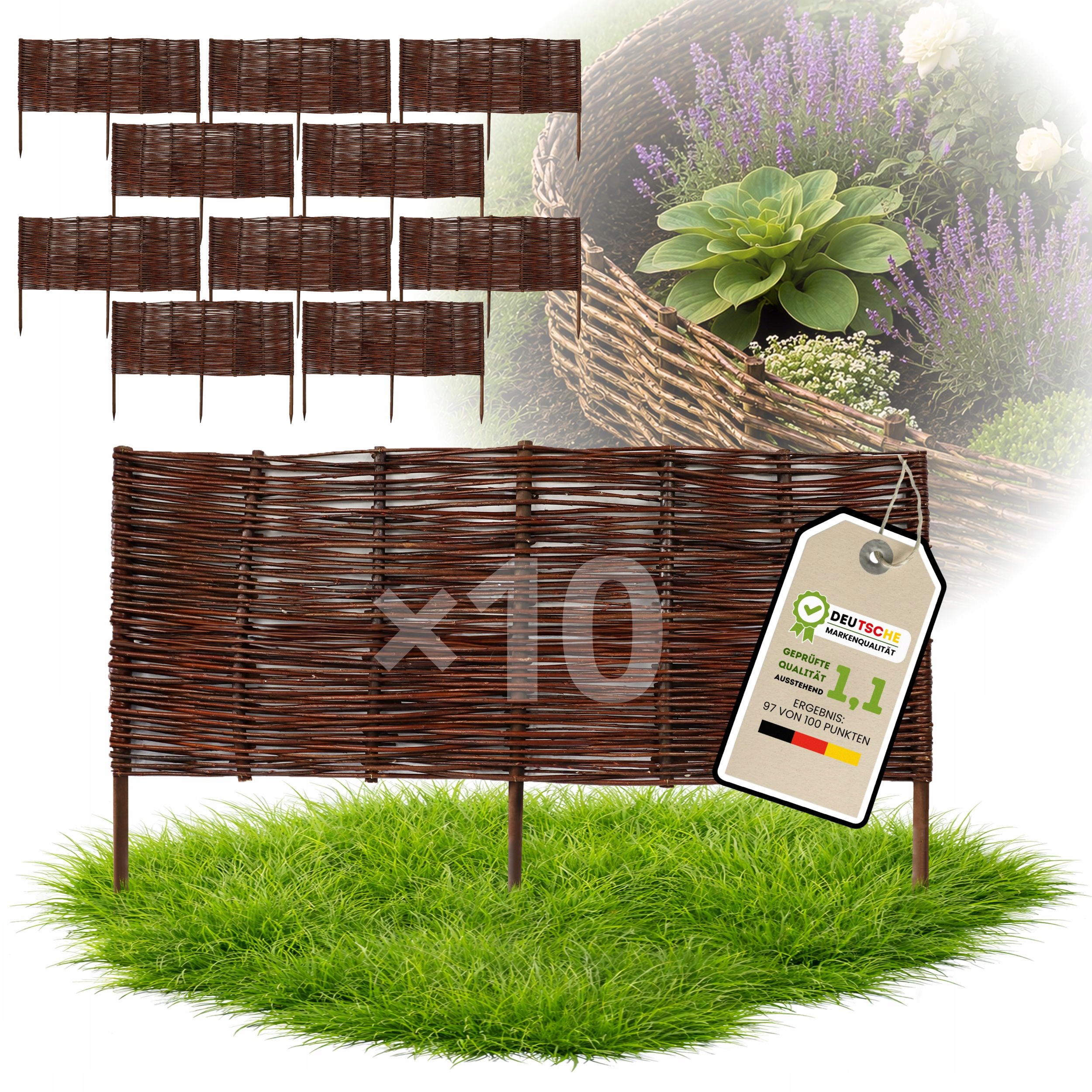 10 sztuk Palisada wiklinowa, płotek obrzeże trawnikowe 30/100 cm Producent