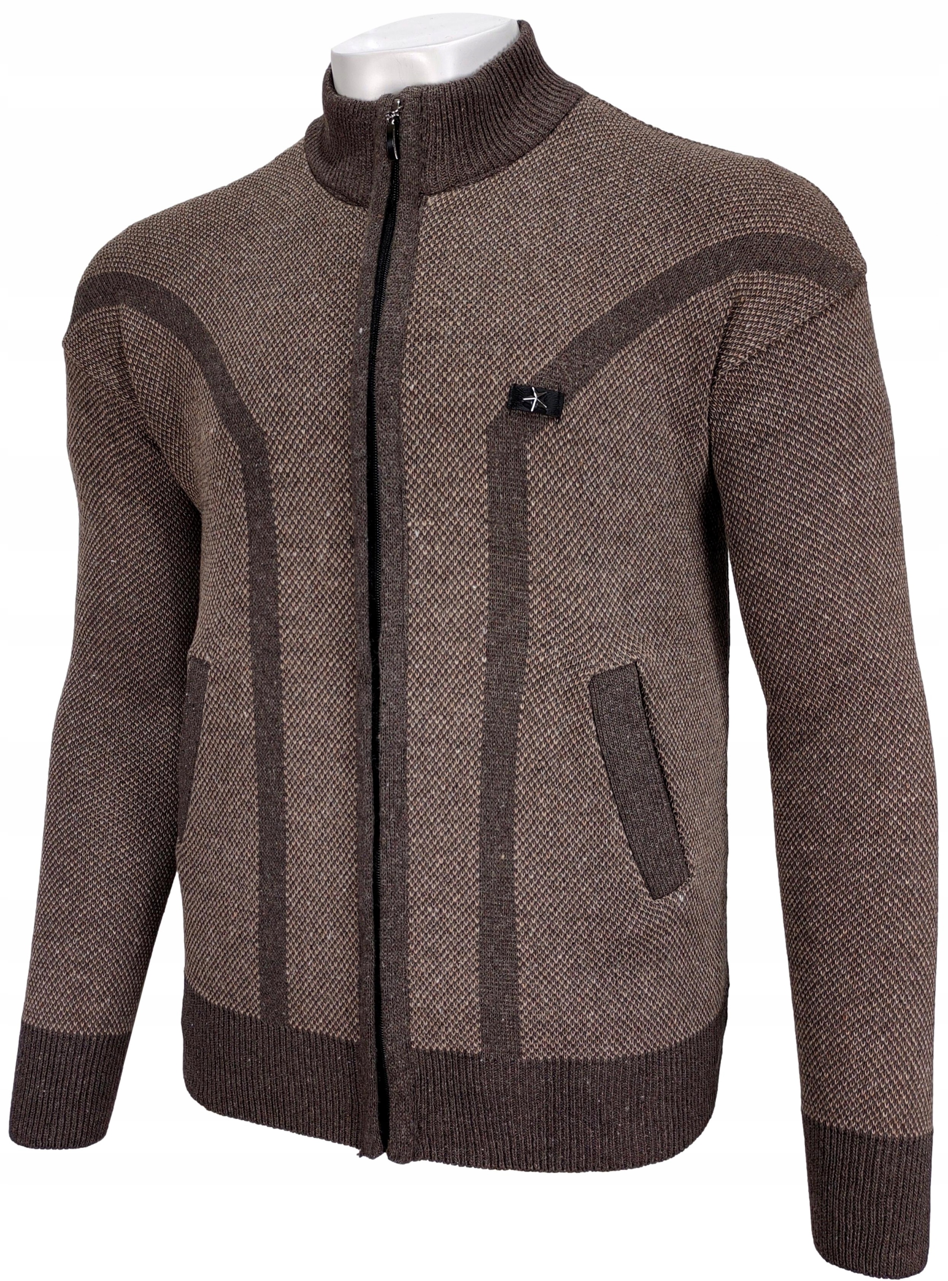 Sweter męski rozpinany brązowy R166 r. M Dekolt okrągły