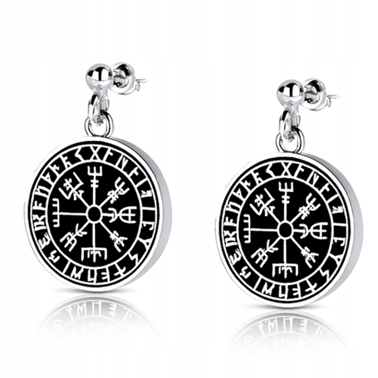 Runový Kompas Vikingů Vegvisir Stříbrné náušnice na puzetku stříbro 925