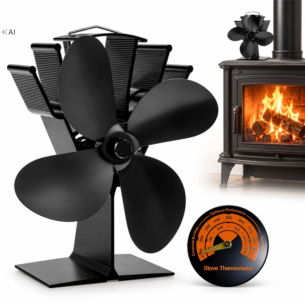 Termoelektrický Krbový Ventilátor Napájený Teplem, Tichý Ventilátor, Černý
