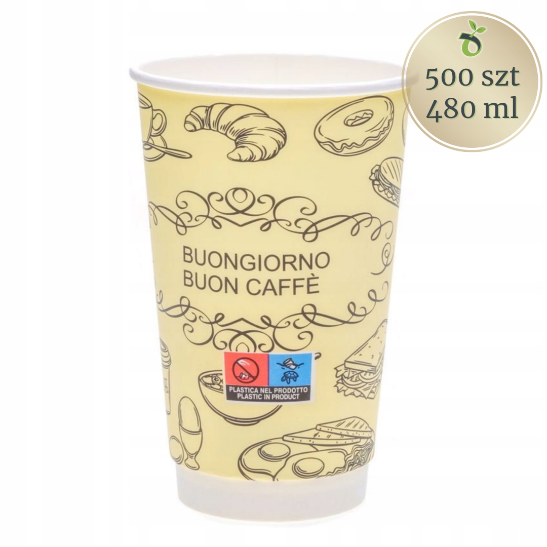 Papírový hrnek s francouzskými motivy 480 ml 500 ks Velkoobchod