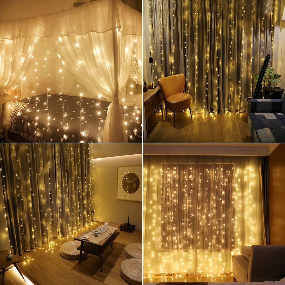 Kurtyna Świetlna Lampki Dekoracyjne Do Sypialni 6x3M 600 LED — miniatura 3