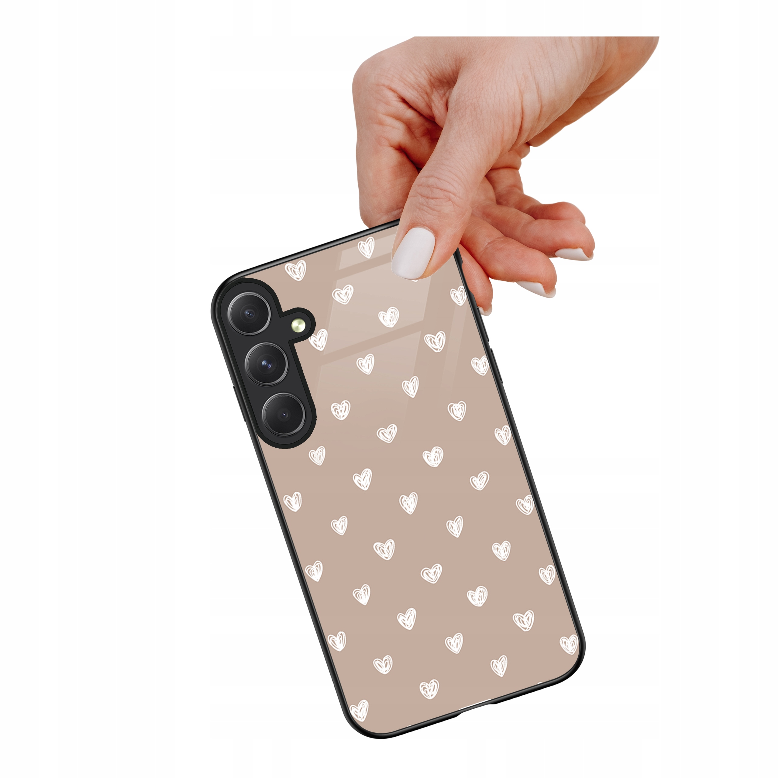 Etui szklane ceramiczne do Samsung Galaxy S24 Serduszka beż