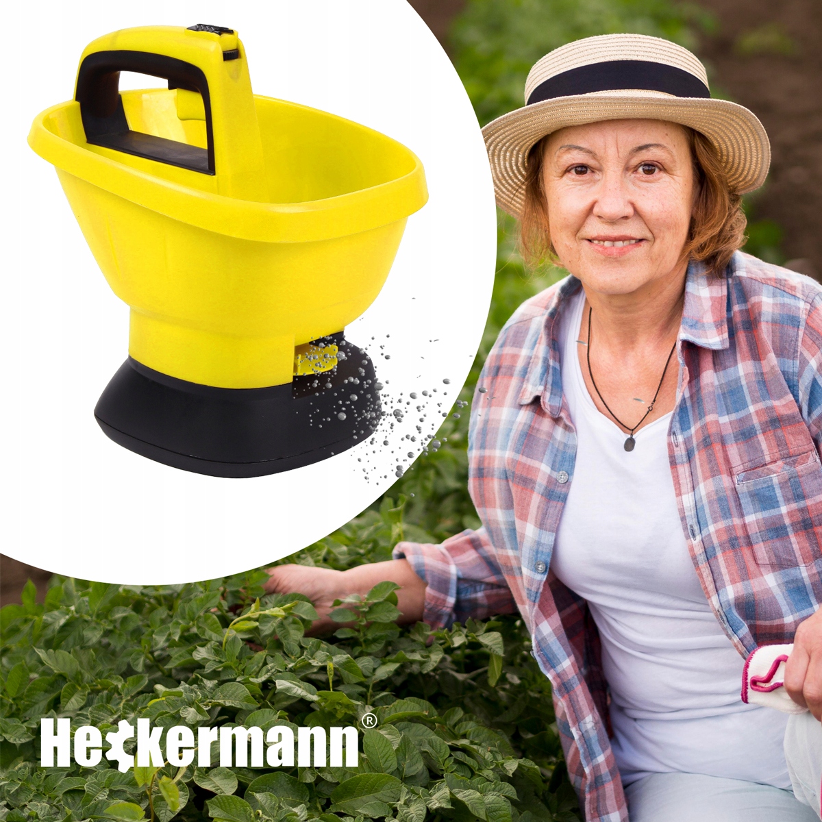 SIEWNIK AUTOMATYCZNY ELEKTRYCZNY ROZSIEWACZ NASION NAWOZU SOLI 2,7L Marka Heckermann