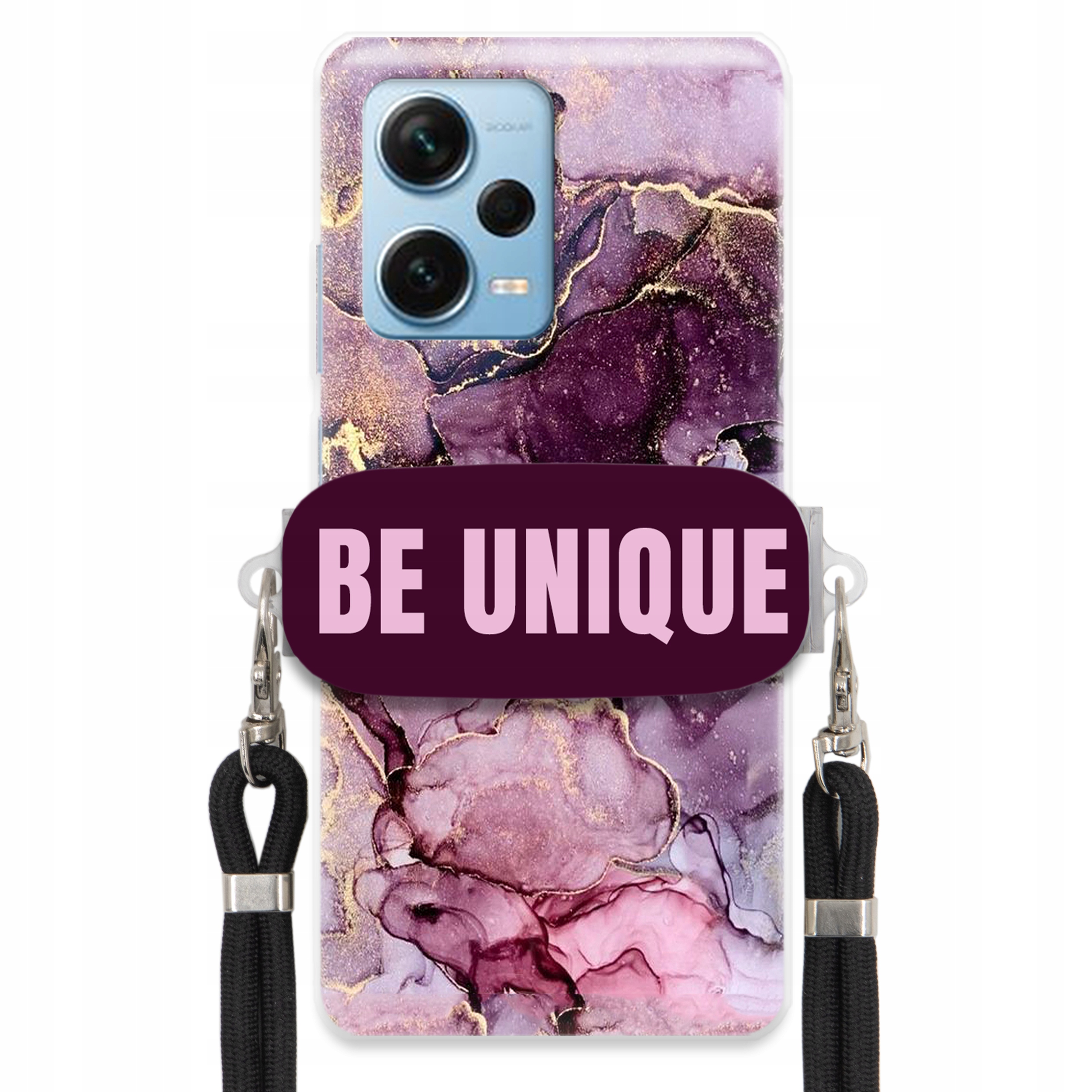 Puzdro pre Xiaomi Redmi Note 12 Pro Plus Úchyt Šnúrka Čierna Fialová Mramor