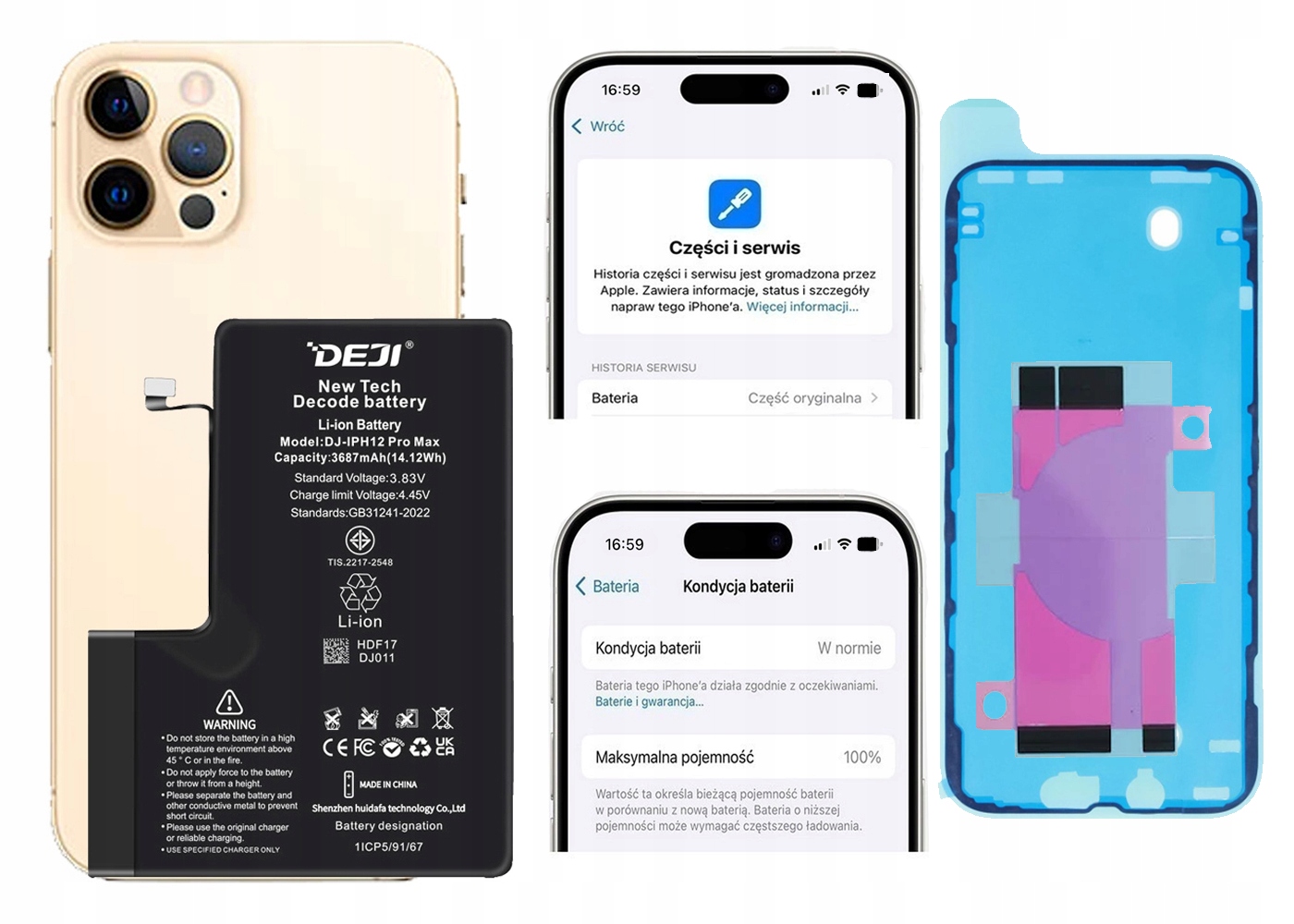 Bateria Deji 3687mAh do iPhone 12 Pro Max Bez Komunikatu zestaw naprawczy