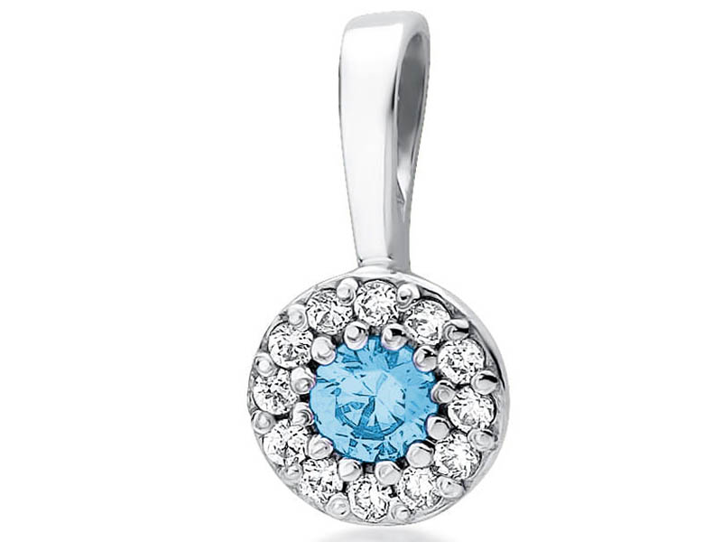 Zlatý přívěsek 585 bílé zlato topaz brilianty s diamantem na řetízek