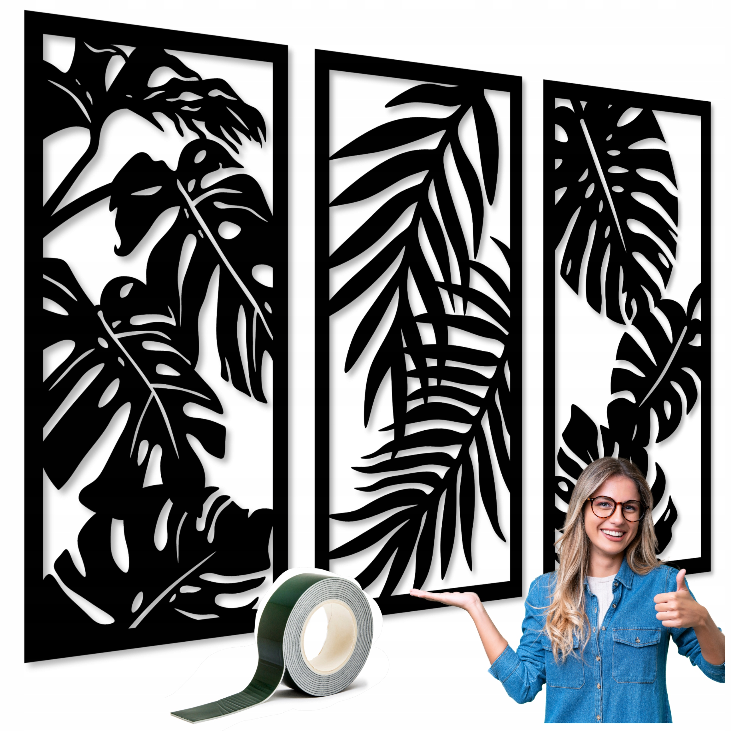 Monstera Panel Ažurový Nástěnná Dekorace 120 cm XXL Obrazy Do Obývacího Pokoje Triptych