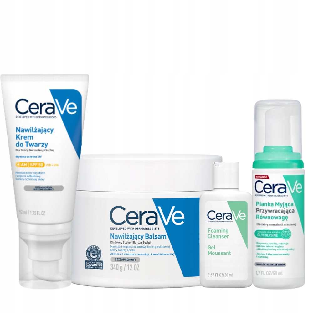 CeraVe Zestaw Nawilżający Balsam 340g Krem do twarzy nawilżający SPF50 52ml
