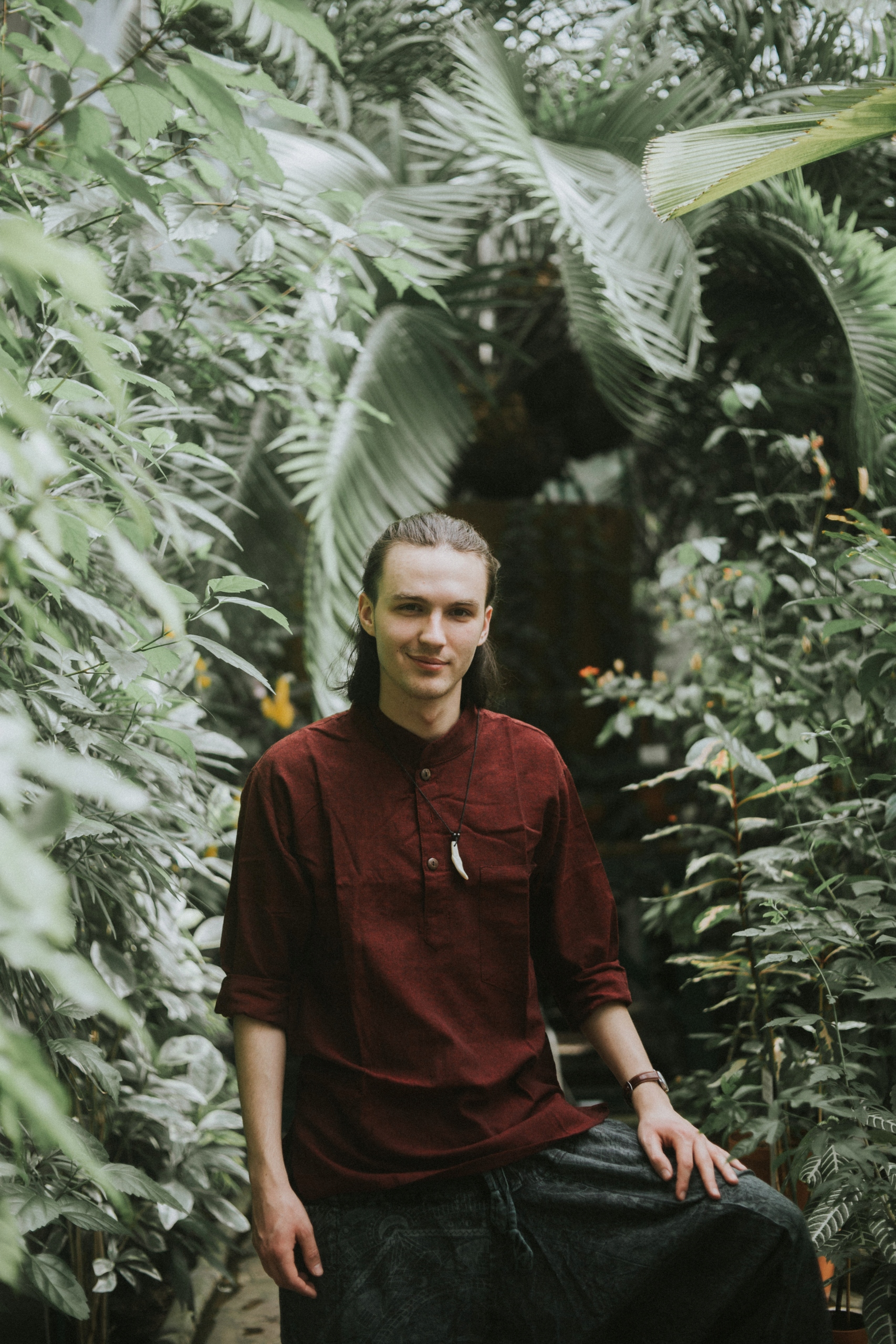 Nepálská bavlněná košile s dlouhým rukávem Bordo M