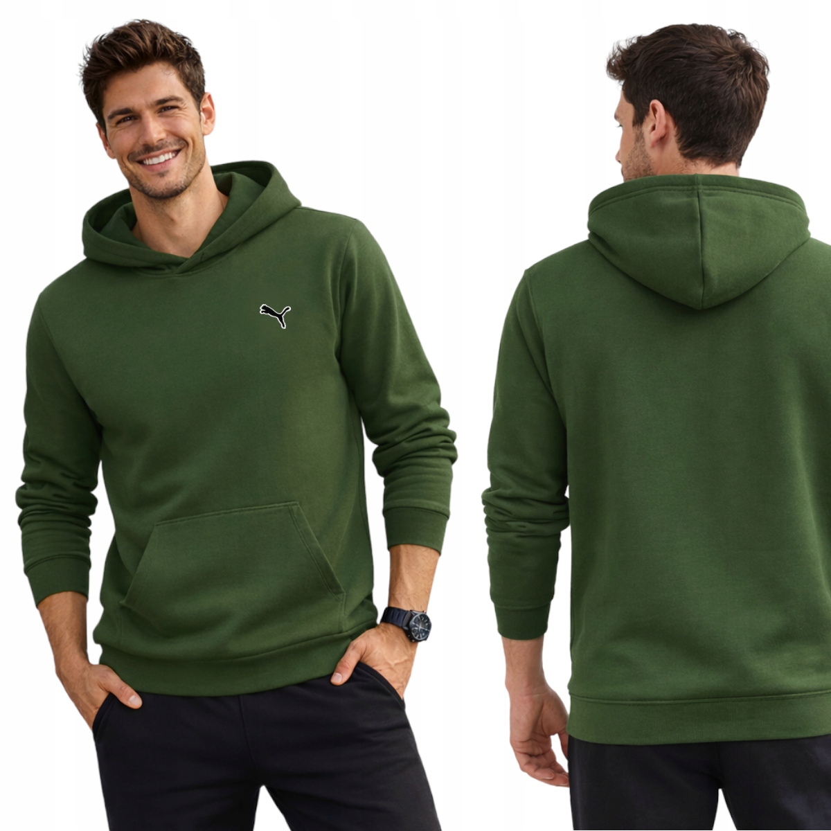 Bluza Puma Męska Małe Logo Oliwkowa Zielona Bawełniana z kapturem r. M