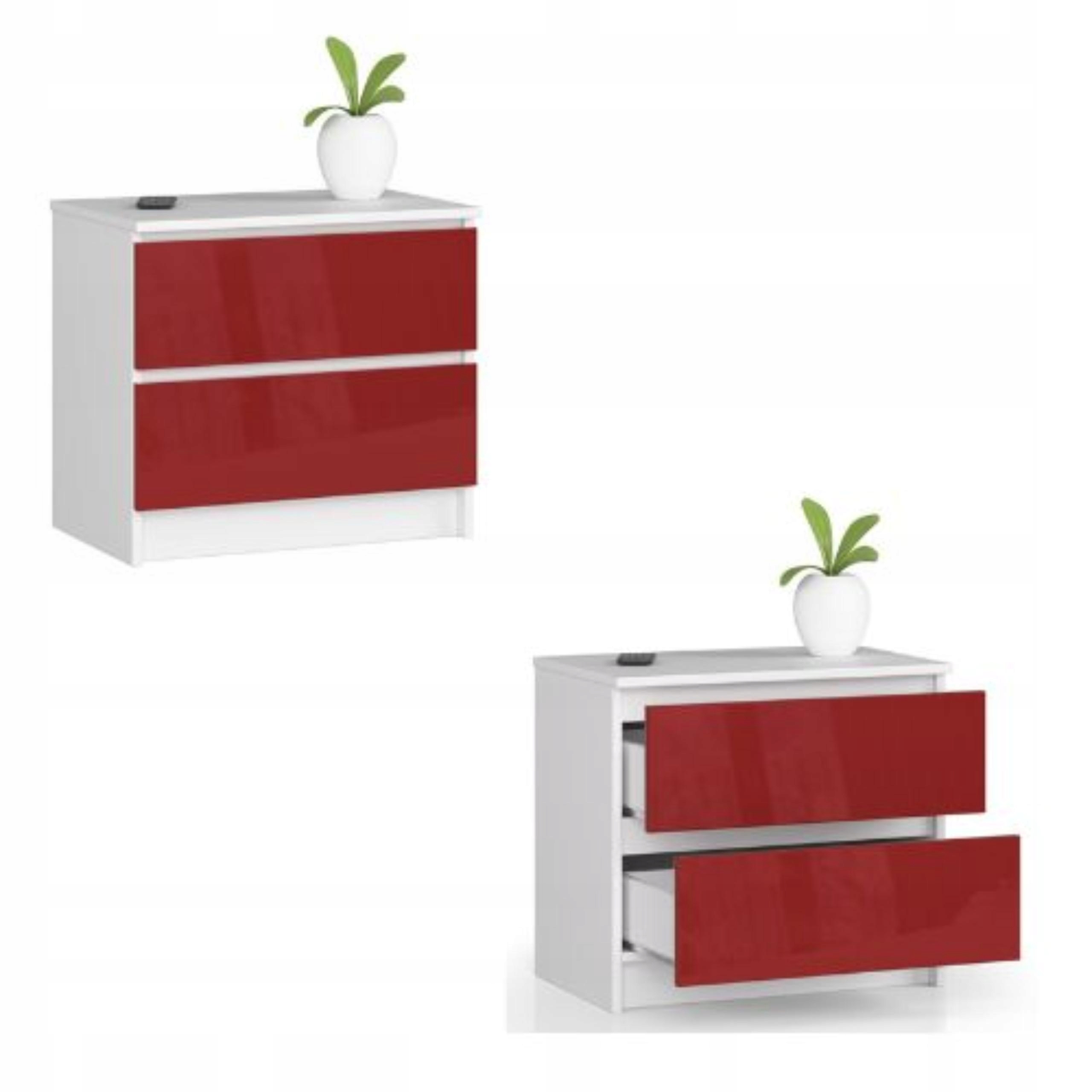 Komoda, skrinka K60 2 zásuvky biela červený lesk Akd