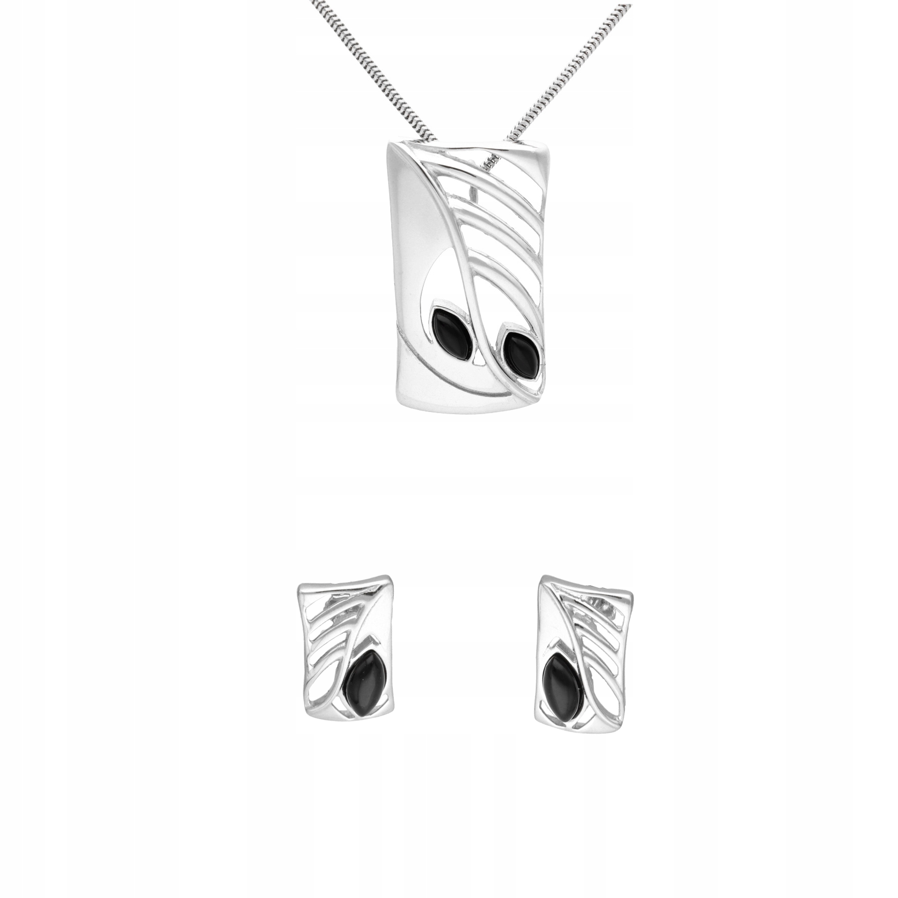 Komplet s onyxem, obdélníky, stříbro