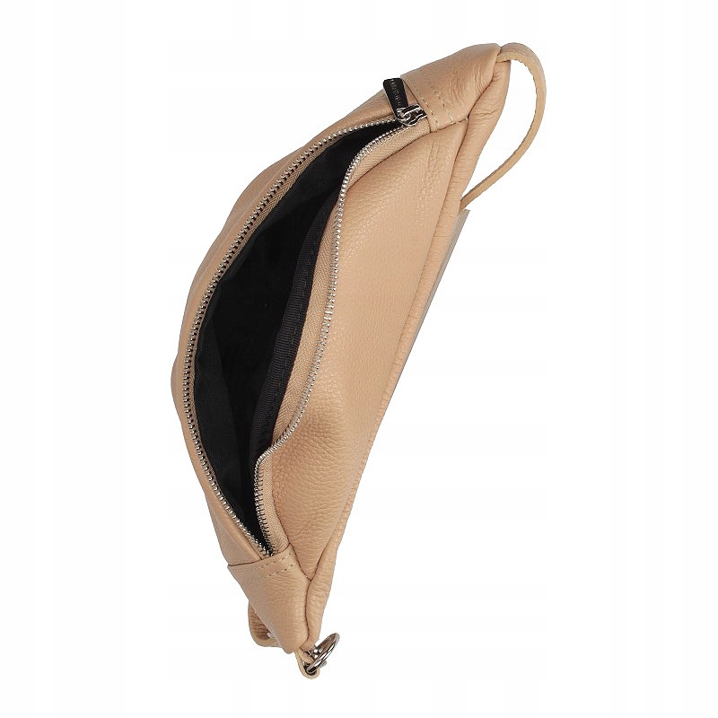 Beżowa Nerka Saszetka Skórzana Damska, Skóra Naturalna! Kolor beżowy