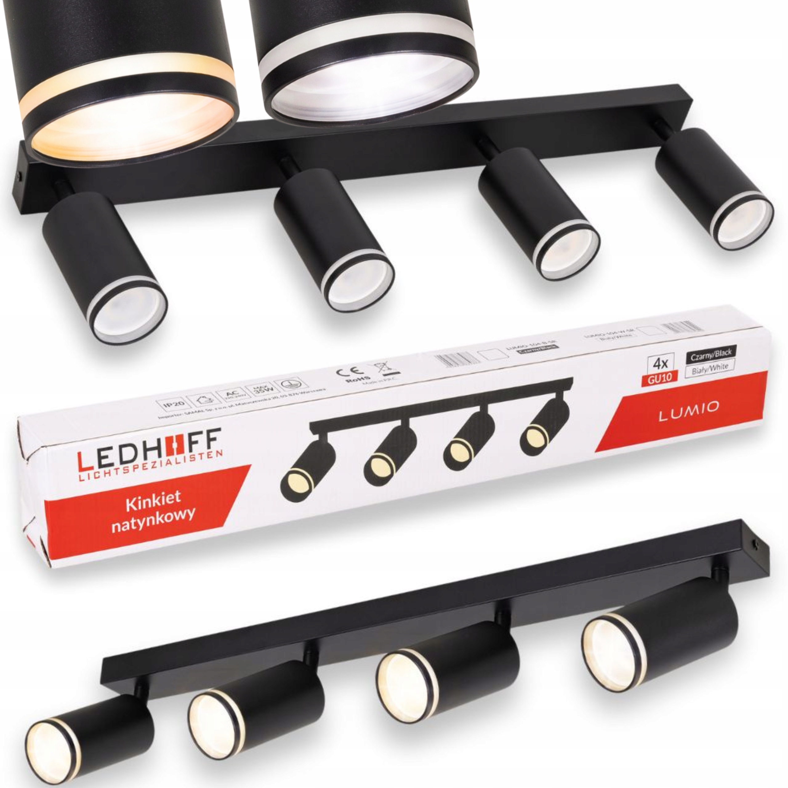 stropní svítidlo Led černá Halogenové svítidlo 4x GU10 Nástěnné svítidlo do pokoje Spot