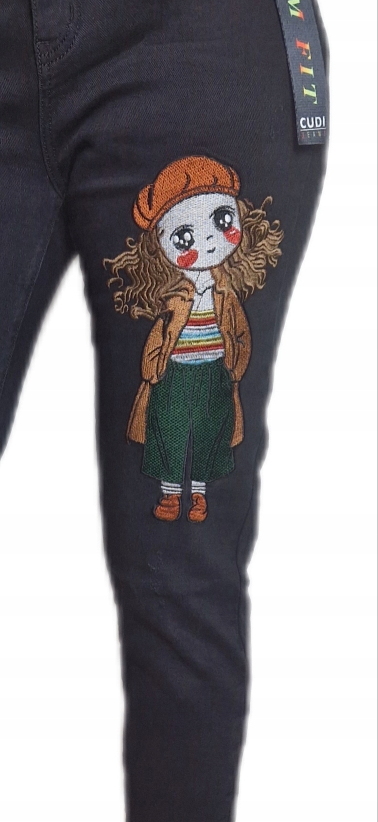 Spodnie Damskie Jeansowe Klasyczne Czarne Rurki z Haftem Materiał dominujący bawełna