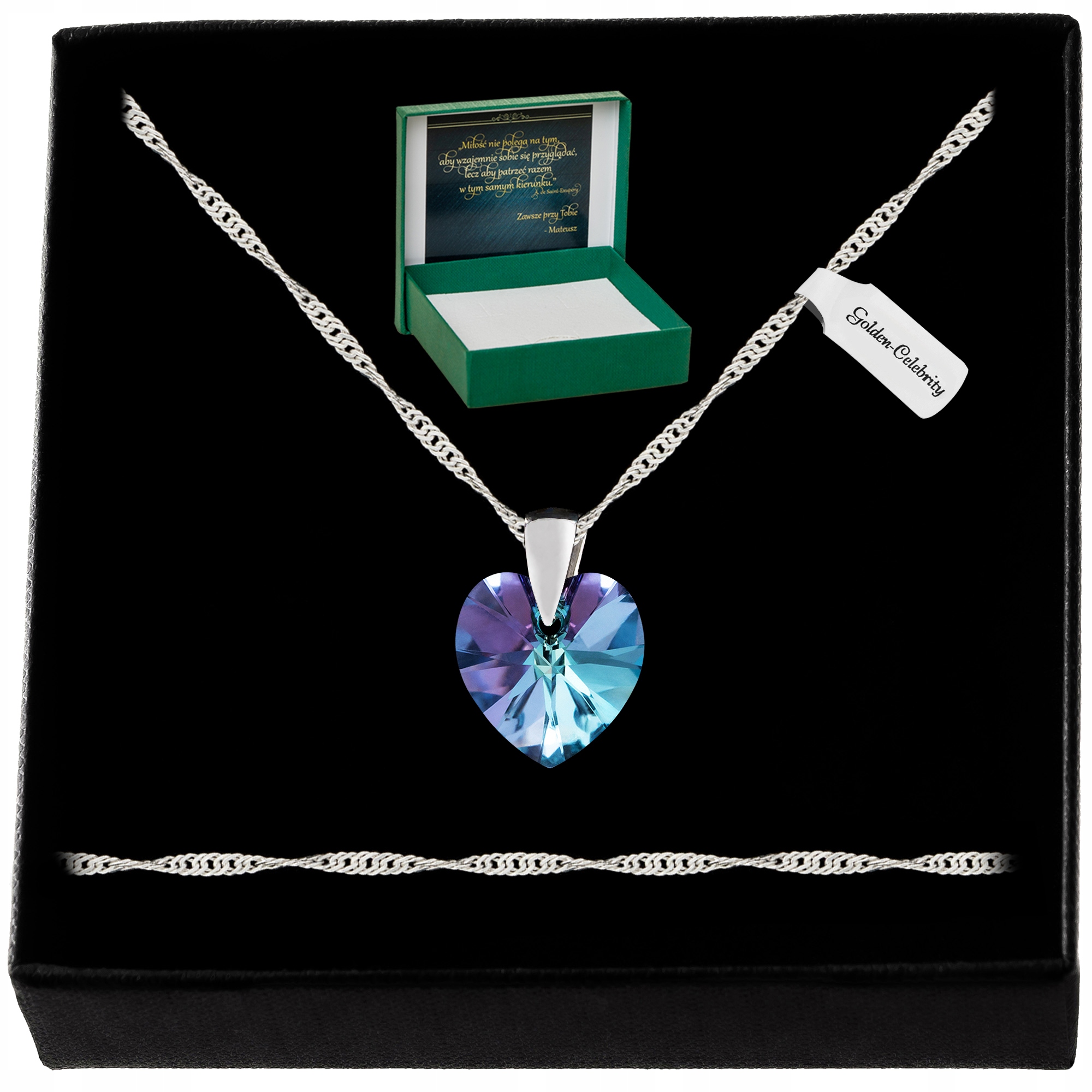 Stříbrný Náhrdelník Srdce Swarovski 925 Řetízek Přívěsek Pro Ženu